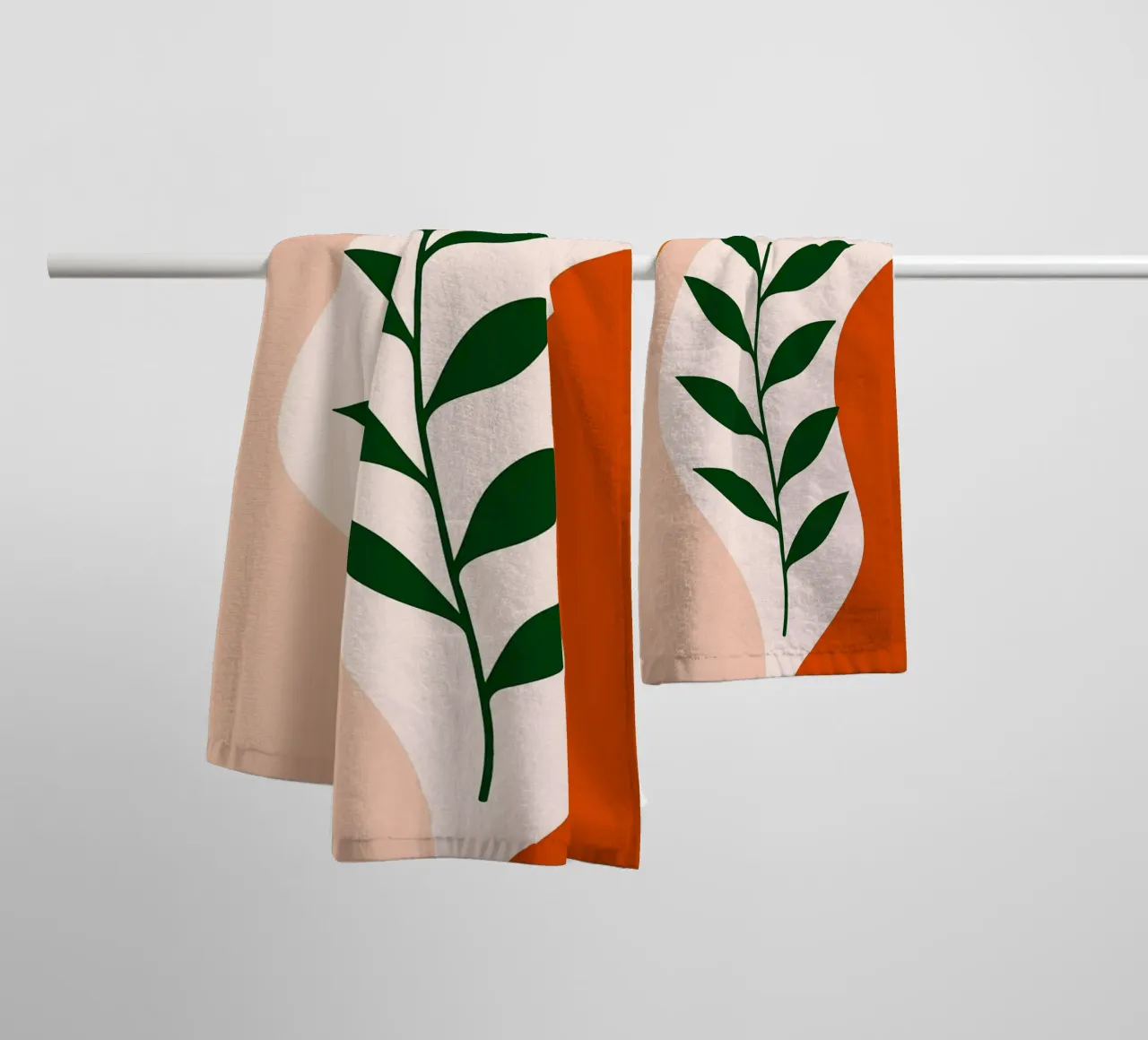 Abstract Botanical Art with Green Leaves towel by Damion Francis