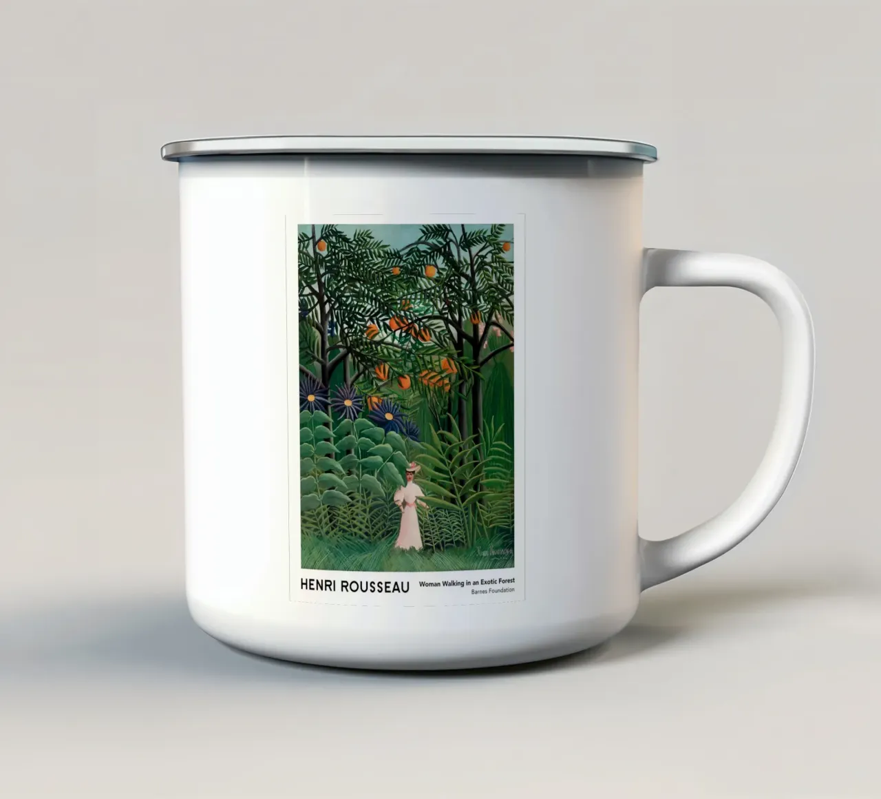 Donna che cammina in una foresta esotica 1905 tazza in smalto da Anke Gottlieg