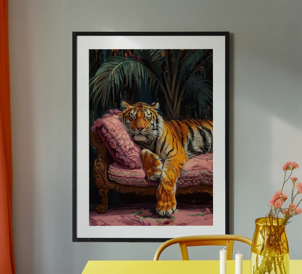 Olio botanico rilassante Tiger Jungle Sleep Sofa poster con telaio in alluminio da Euphoria Theresa