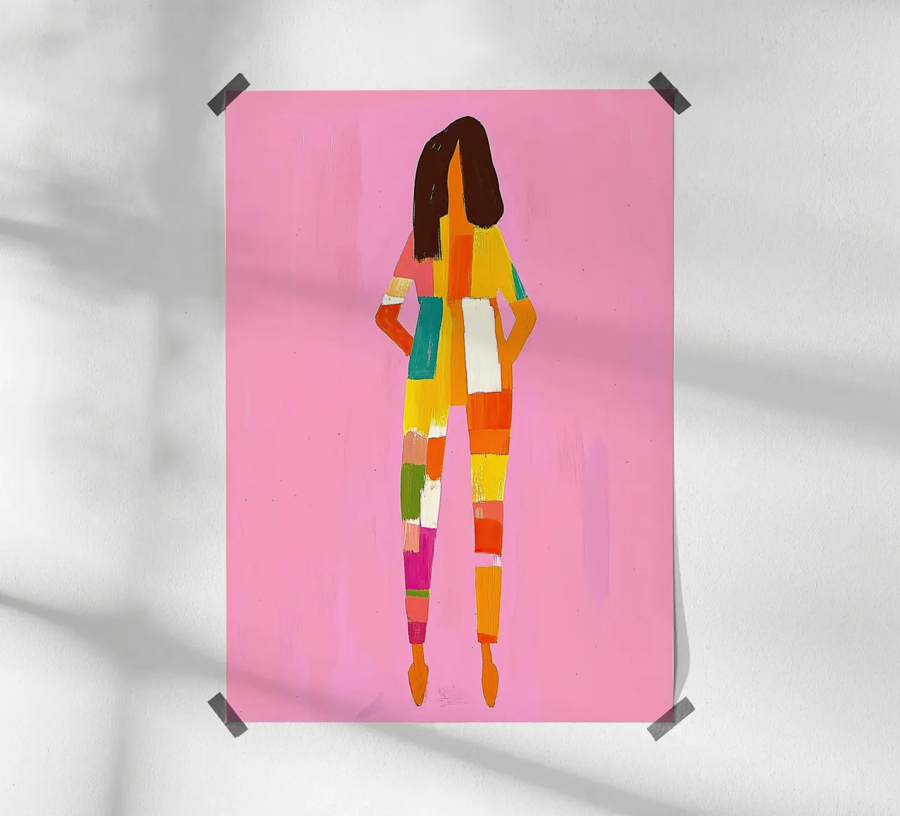 Pink Color Block Figure | Hot Pink Pop Maximalist | Primary hahnemühle by dawnthesea