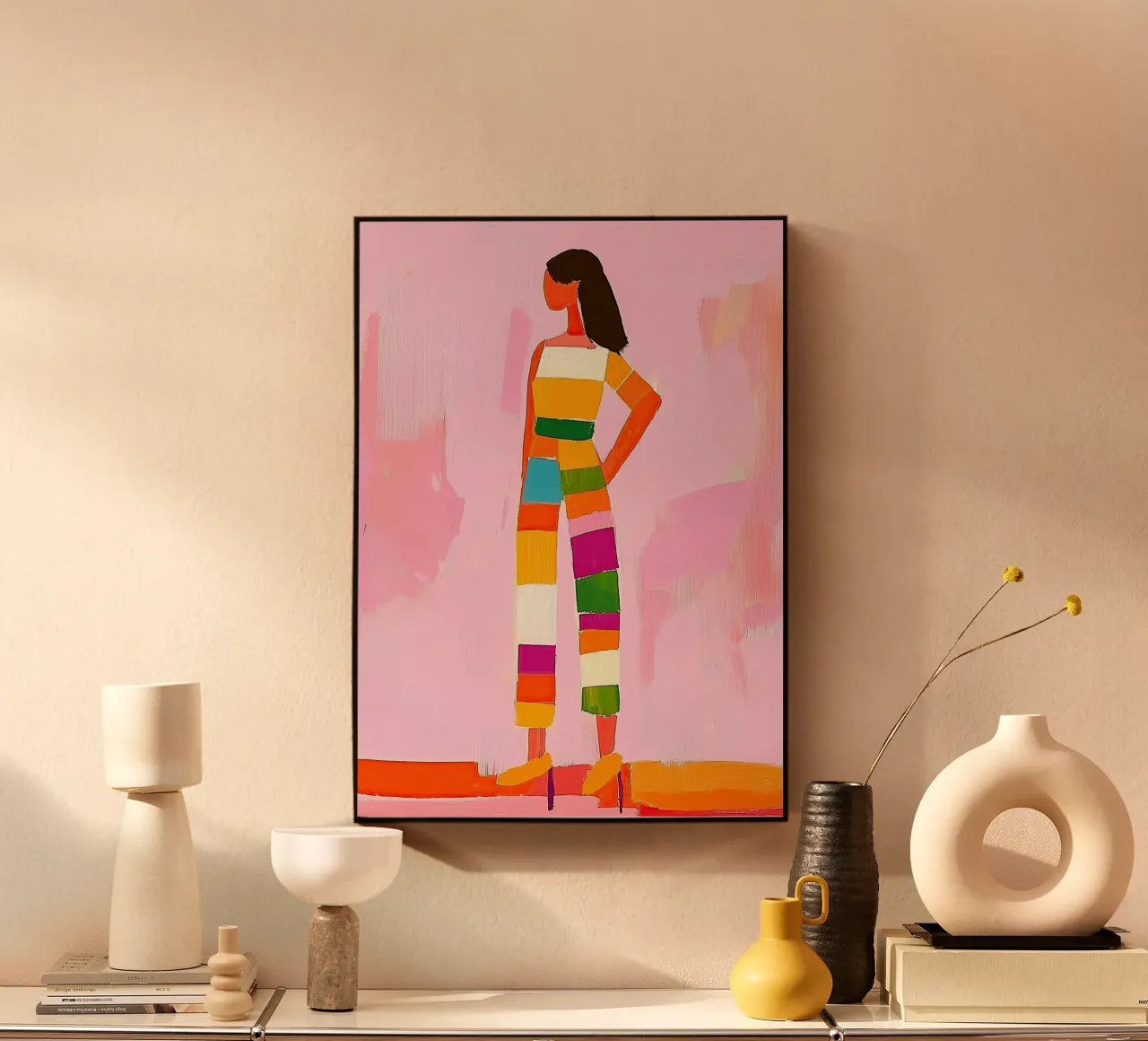 Maximalist Fashion Art Print: Colorful Block-Style Figure alu-dibond by dawnthesea
