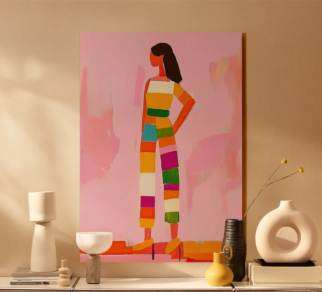 Maximalist Fashion Art Print: Colorful Block-Style Figure alu-dibond by dawnthesea