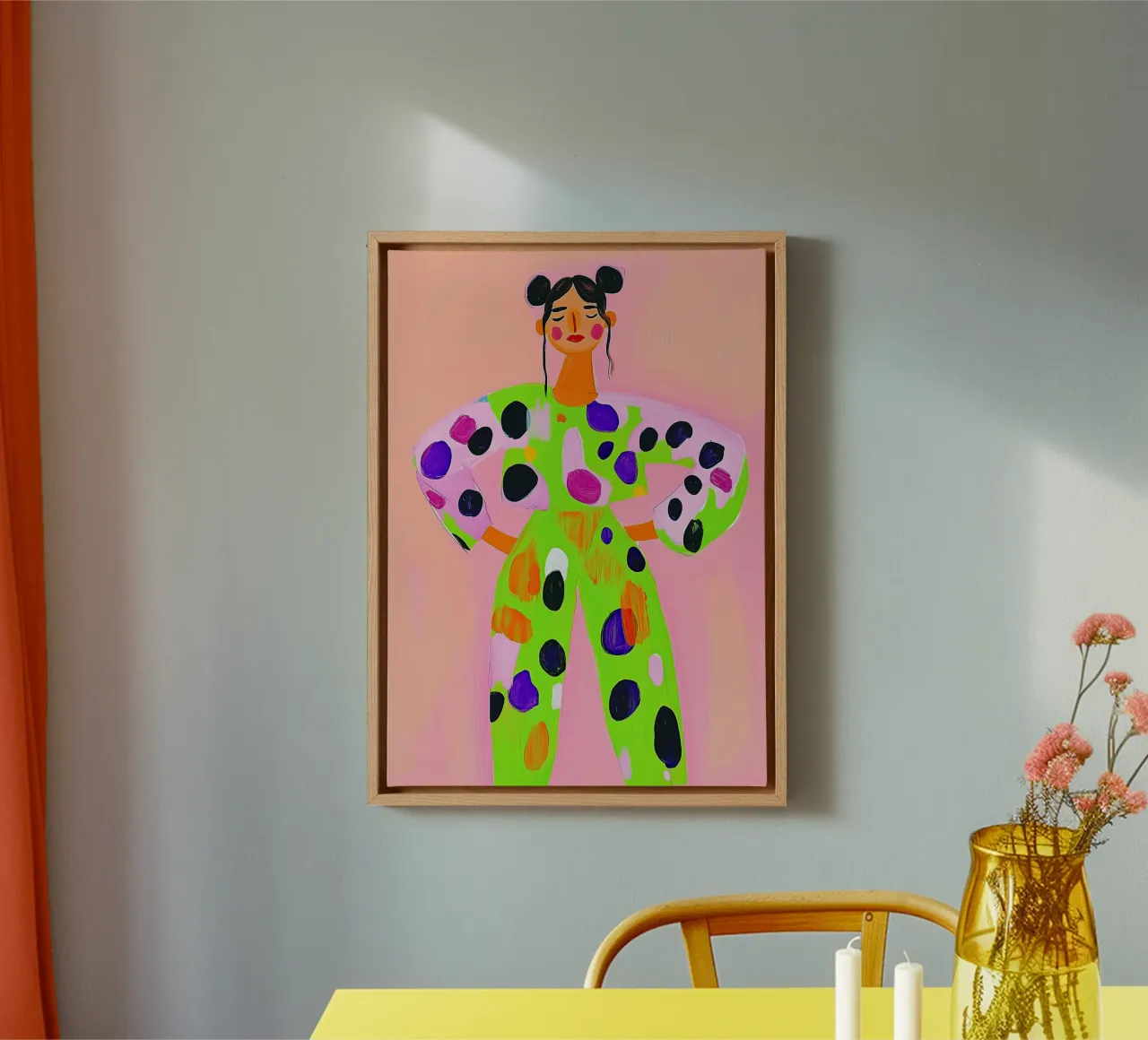 Figura Pop Art Maximalista Neón: Mono Blob verde lima lienzo de dawnthesea