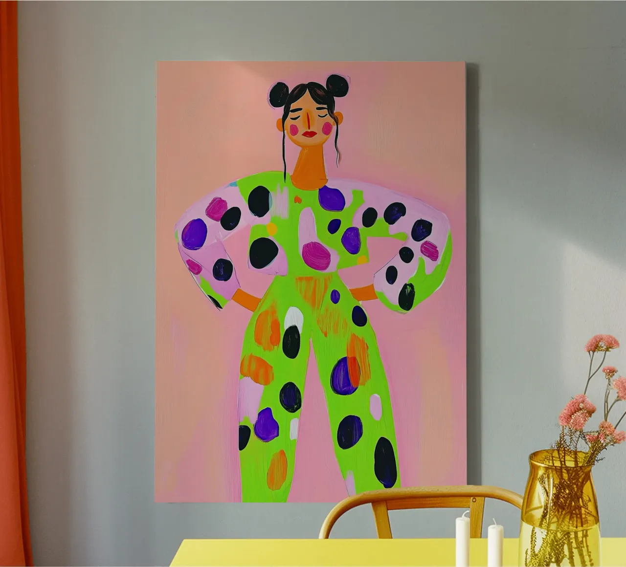 Figura Pop Art Maximalista Neón: Mono Blob verde lima lienzo de dawnthesea