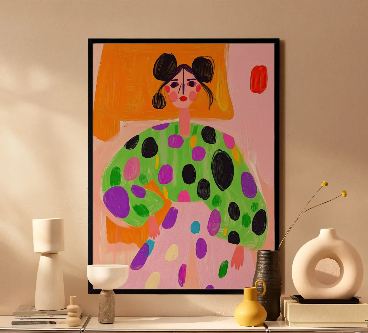 Portrait maximaliste à pois néon : Mode Pop Art vert et rose hahnemühle de dawnthesea