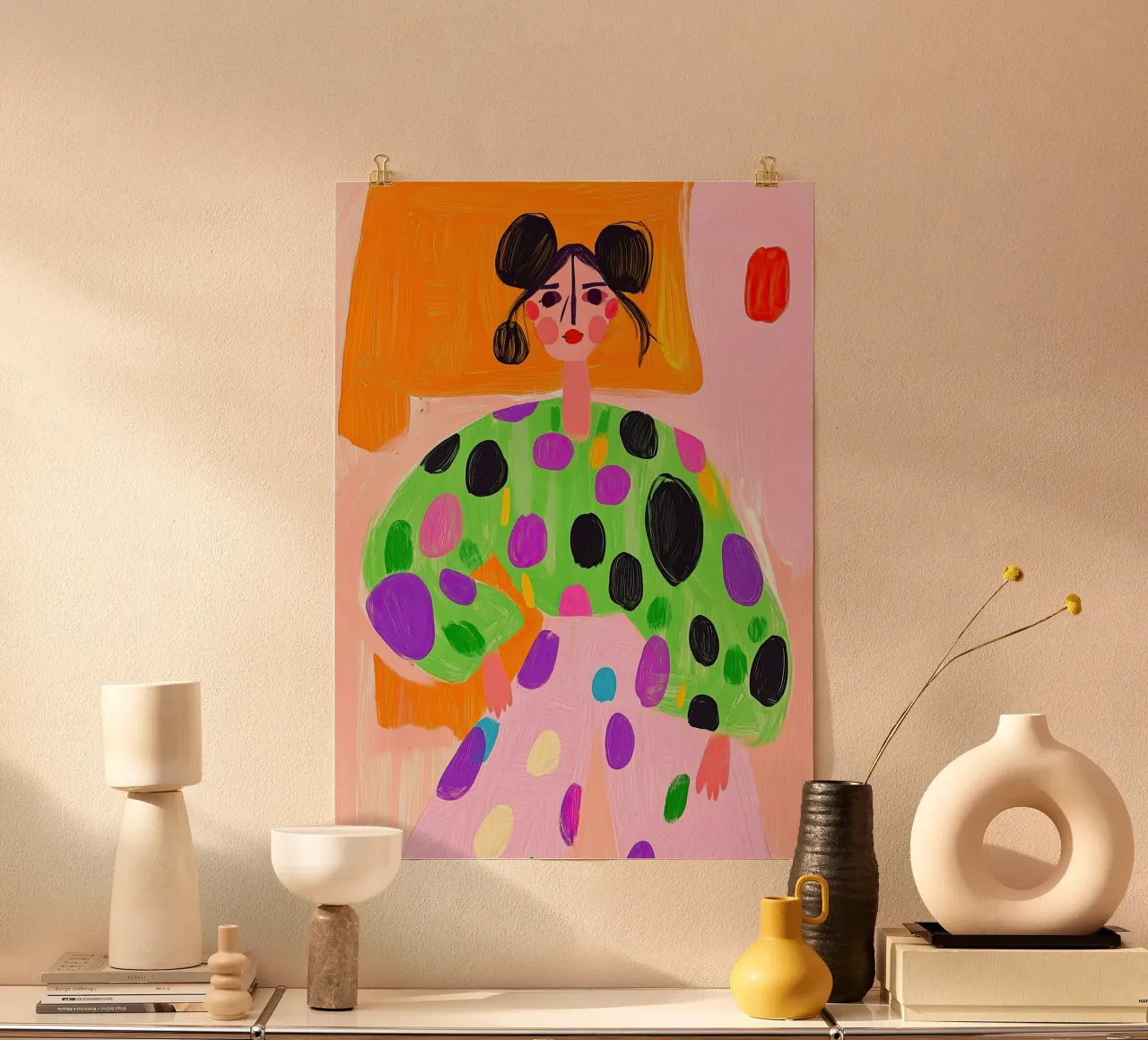 Portrait maximaliste à pois néon : Mode Pop Art vert et rose hahnemühle de dawnthesea