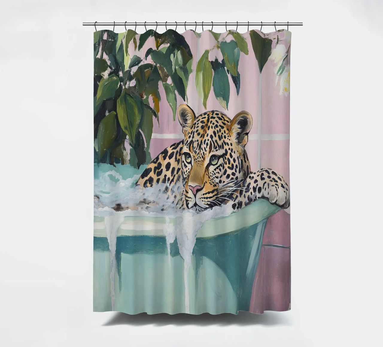 Vasca da bagno leopardata Rosa Pastello Piante da bagno Sapone tenda da doccia da Euphoria Theresa