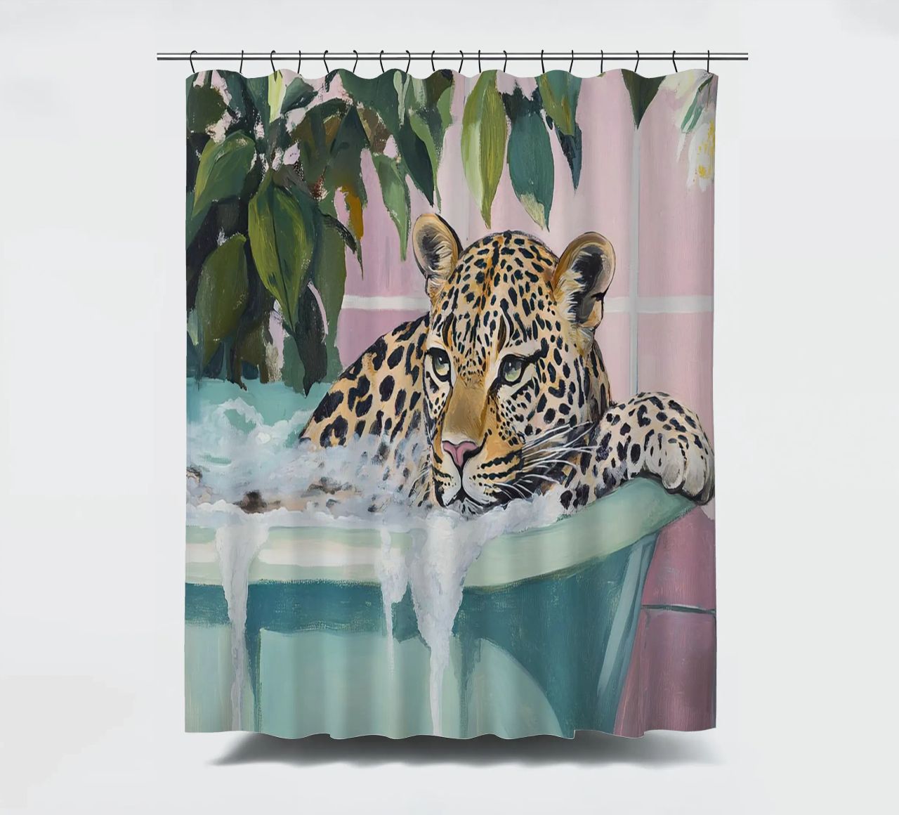 Vasca da bagno leopardata Rosa Pastello Piante da bagno Sapone tenda da doccia da Euphoria Theresa