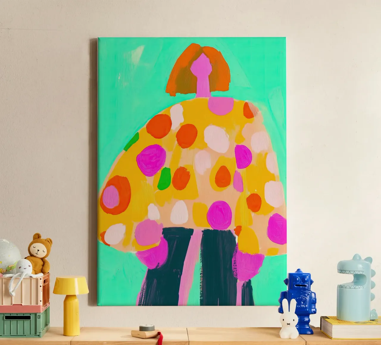 Abstrait à points jaune et sarcelle : Mode pop art maximaliste toile de dawnthesea