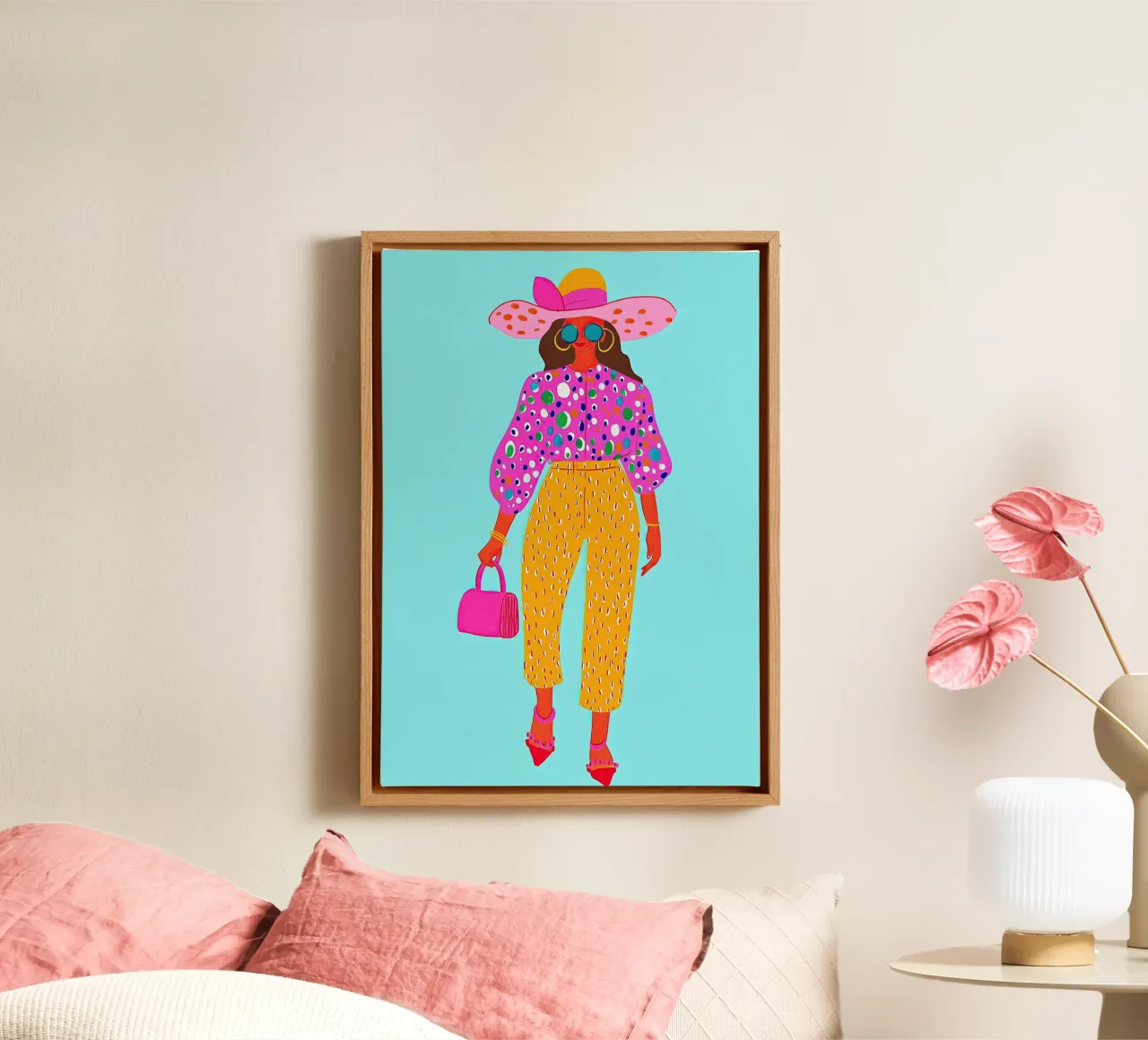 Roze & gele pop-art mode: Oversized abstracte stippen canvas van dawnthesea