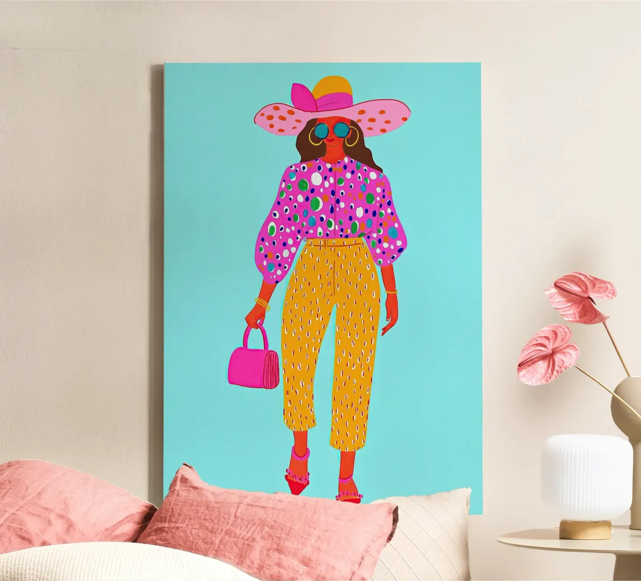 Roze & gele pop-art mode: Oversized abstracte stippen canvas van dawnthesea