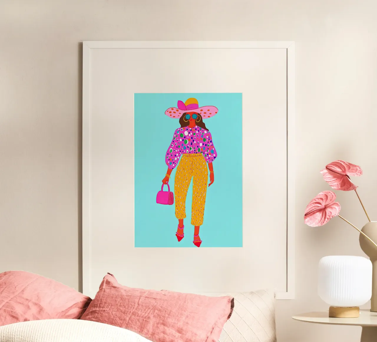 Roze & gele pop-art mode: Oversized abstracte stippen hahnemühle van dawnthesea