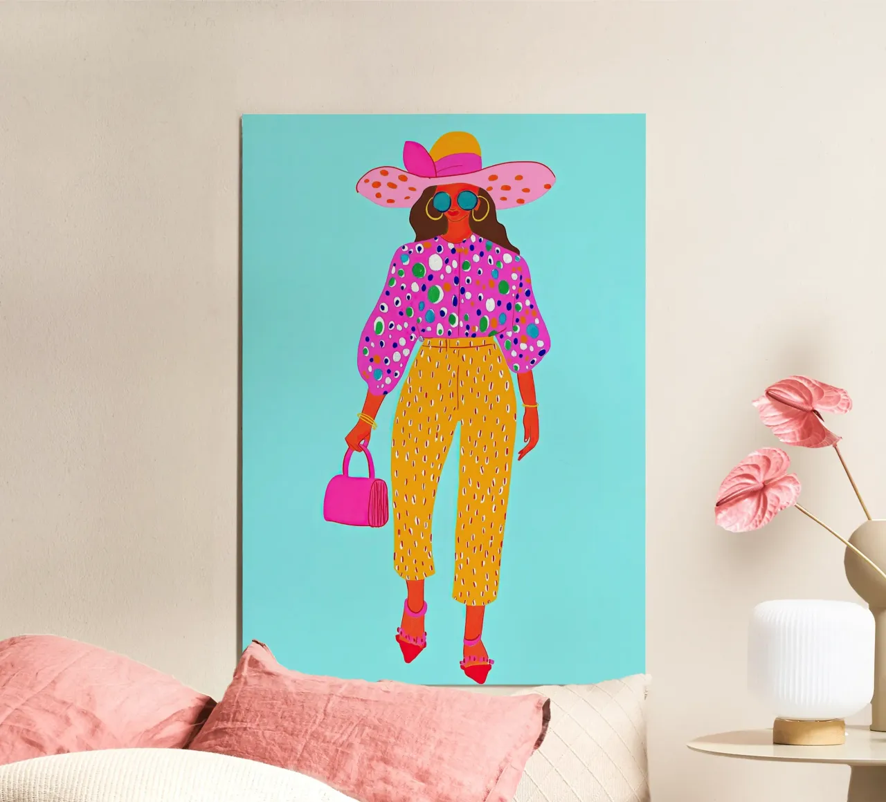 Roze & gele pop-art mode: Oversized abstracte stippen hahnemühle van dawnthesea