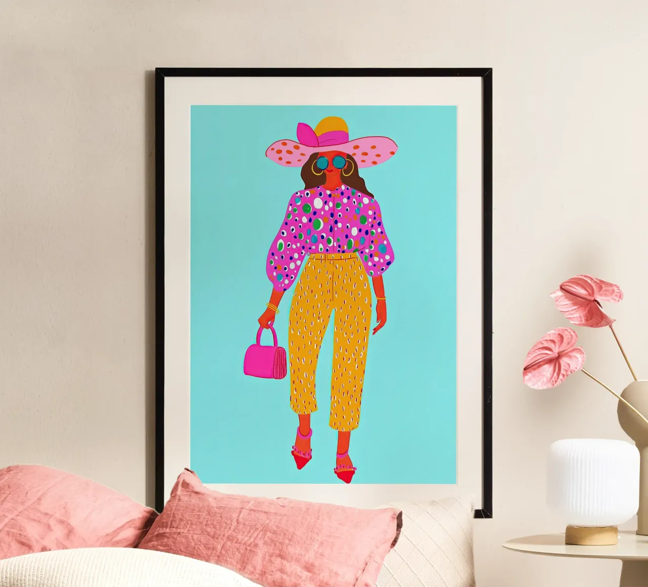 Roze & gele pop-art mode: Oversized abstracte stippen hahnemühle van dawnthesea