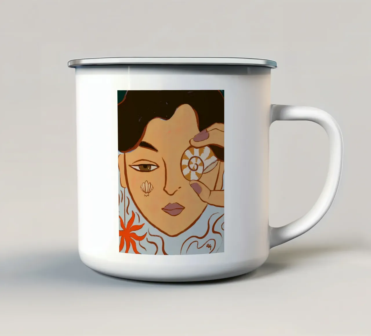 Visione della conchiglia tazza in smalto da Arty Guava