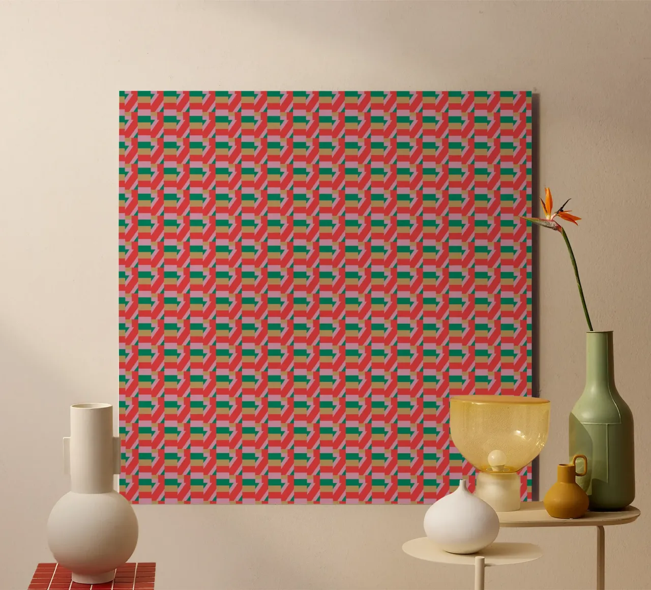 Geometric Pattern with Red and Green alu-dibond by Life of Pie