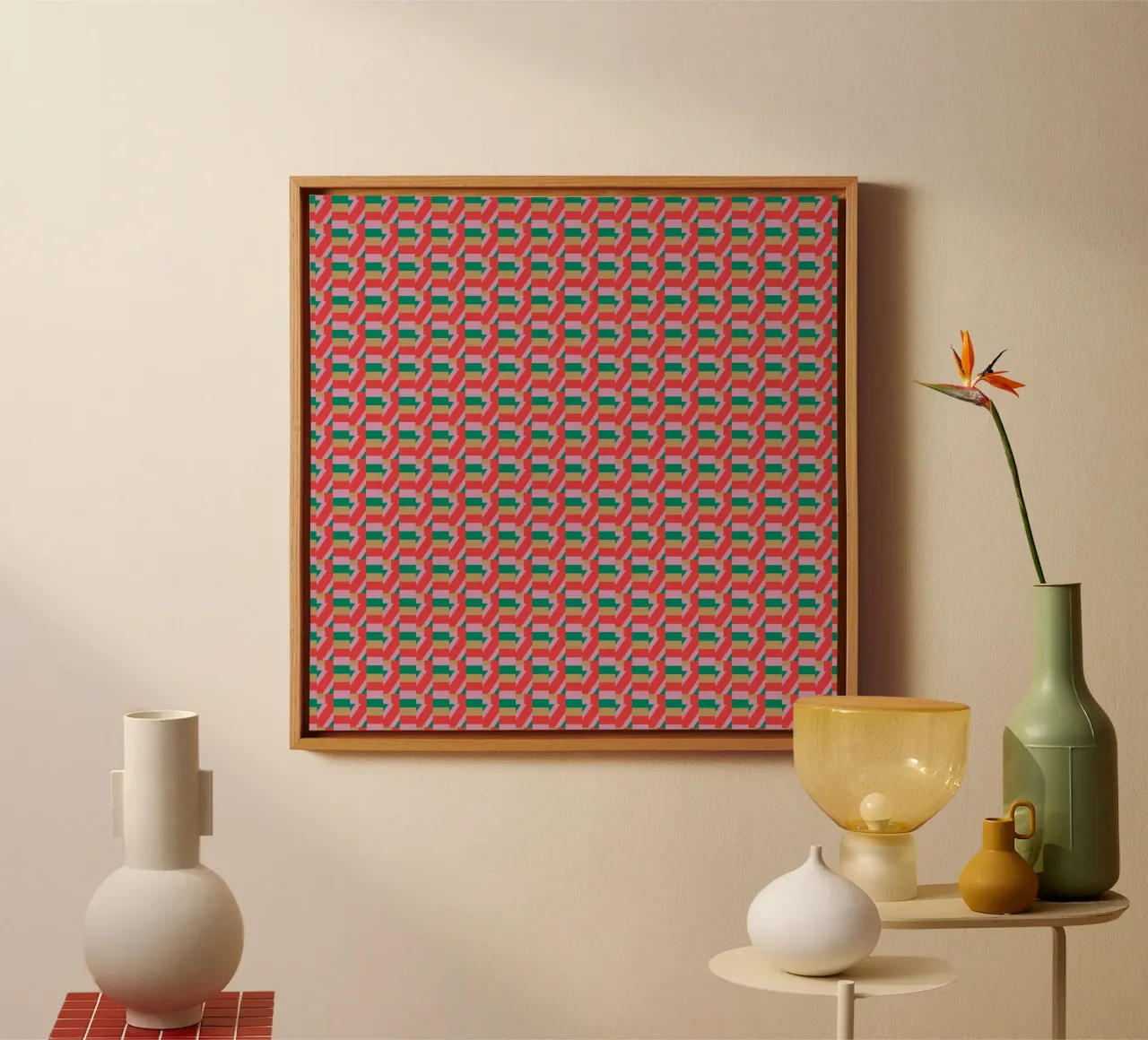 Geometric Pattern with Red and Green canvas by Life of Pie