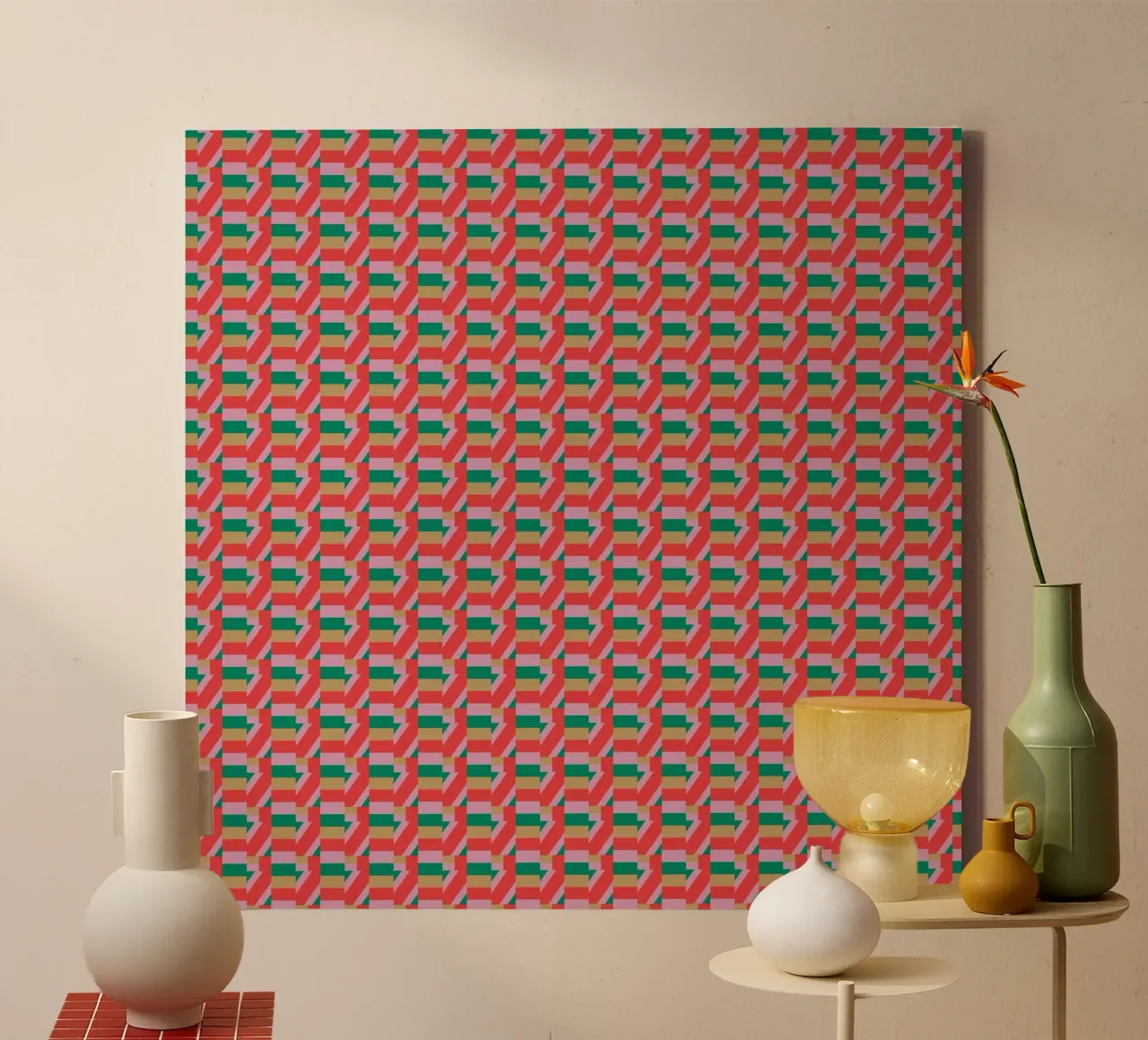 Geometric Pattern with Red and Green canvas by Life of Pie