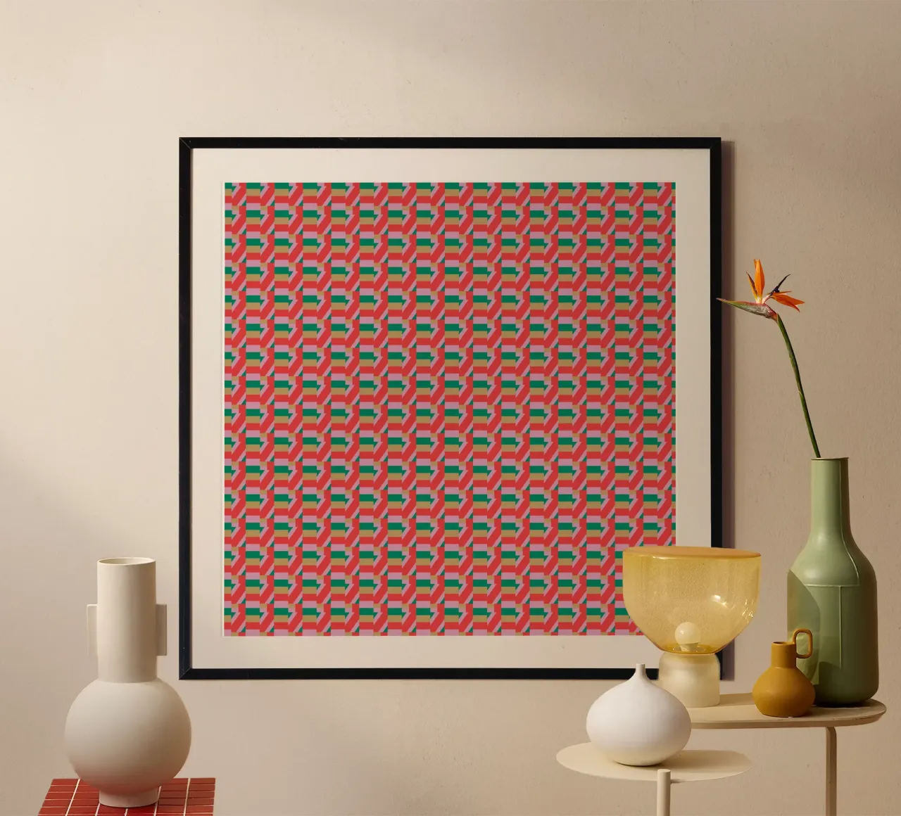 Geometric Pattern with Red and Green hahnemühle by Life of Pie