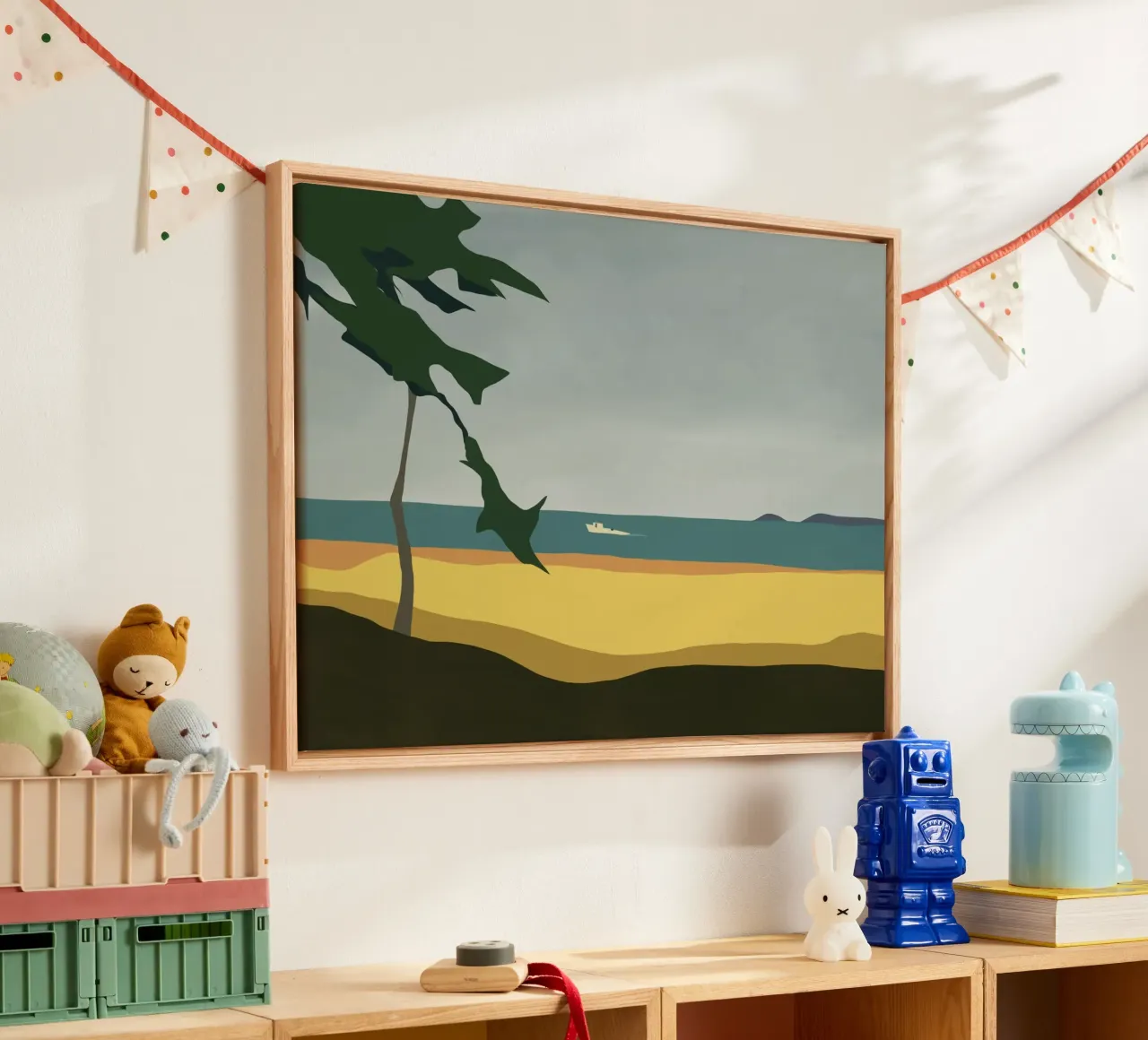Strandscène met boot in de verte canvas van Life of Pie
