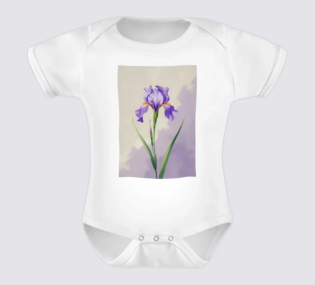 Paarse iris bloeit - Zachte aquarel botanische kunst babyrompertje korte mouwen van Bloom And Brush
