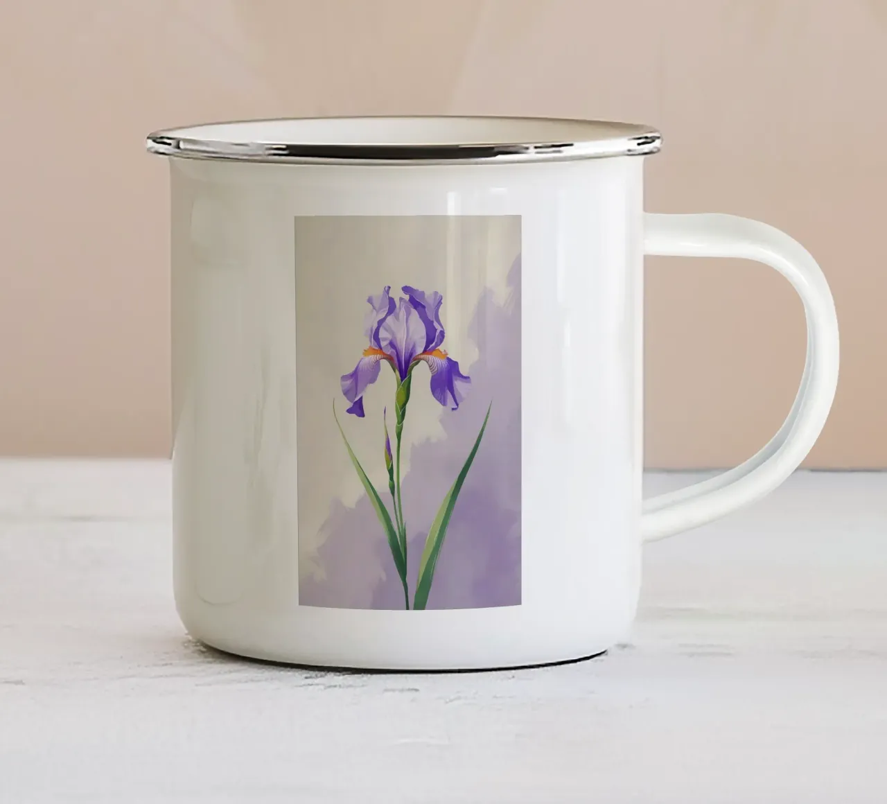 Paarse iris bloeit - Zachte aquarel botanische kunst emaille mok van Bloom And Brush