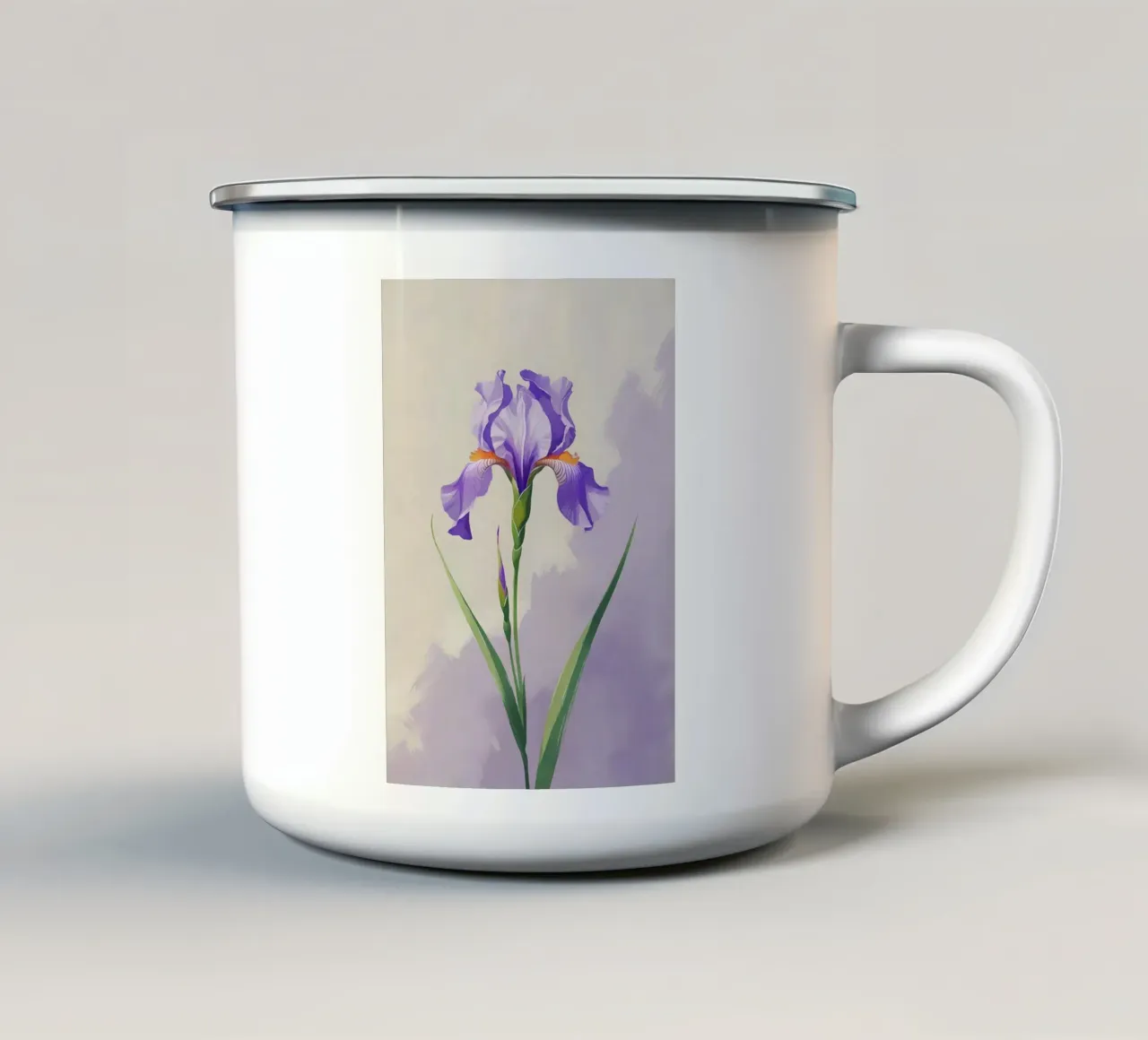 Paarse iris bloeit - Zachte aquarel botanische kunst emaille mok van Bloom And Brush