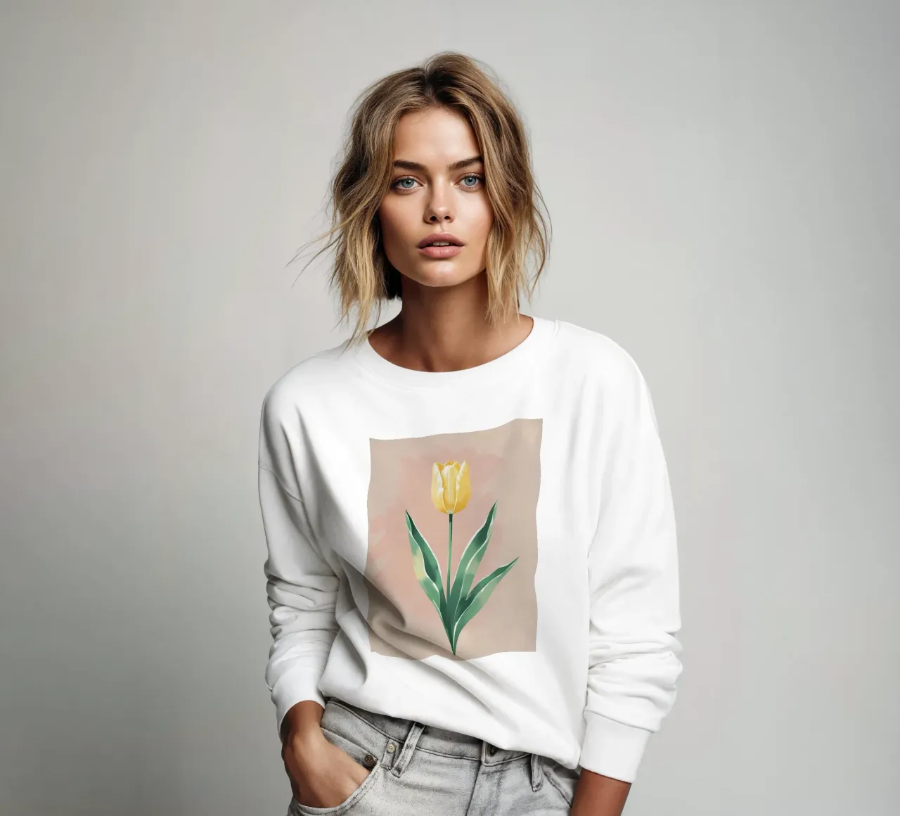 Tulipe jaune en fleurs - Peinture aquarelle douce de printemps sweat de Bloom And Brush