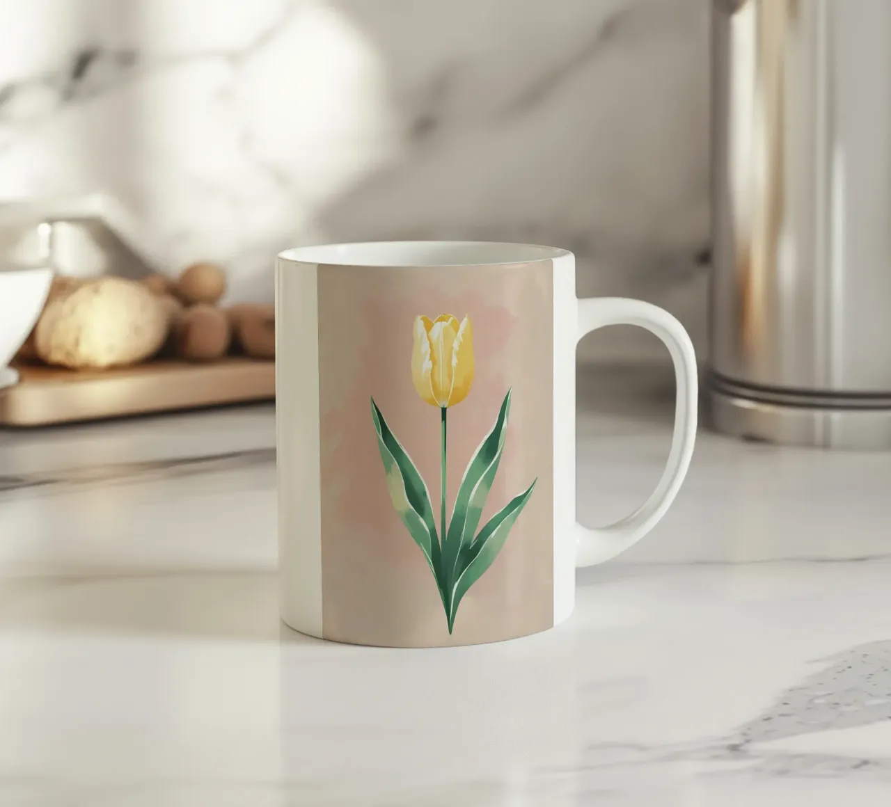 Tulipe jaune en fleurs - Peinture aquarelle douce de printemps mug en céramique de Bloom And Brush