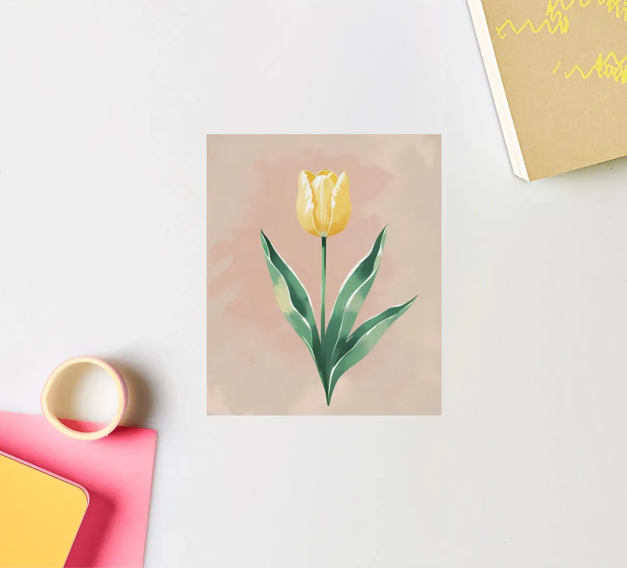 Tulipe jaune en fleurs - Peinture aquarelle douce de printemps autocollant de Bloom And Brush