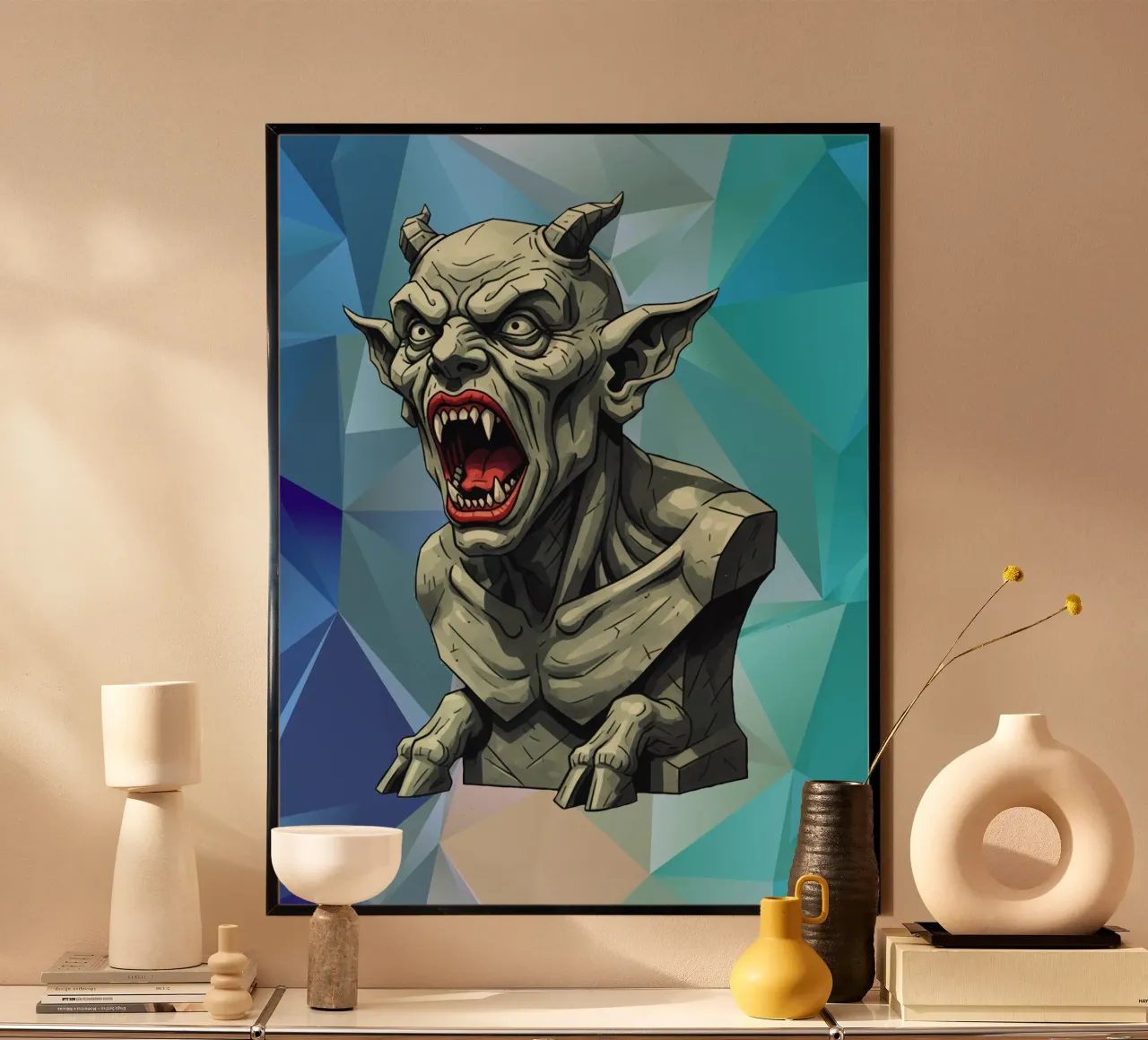 Duivelskop standbeeld Lowpoly poster van Low Profile