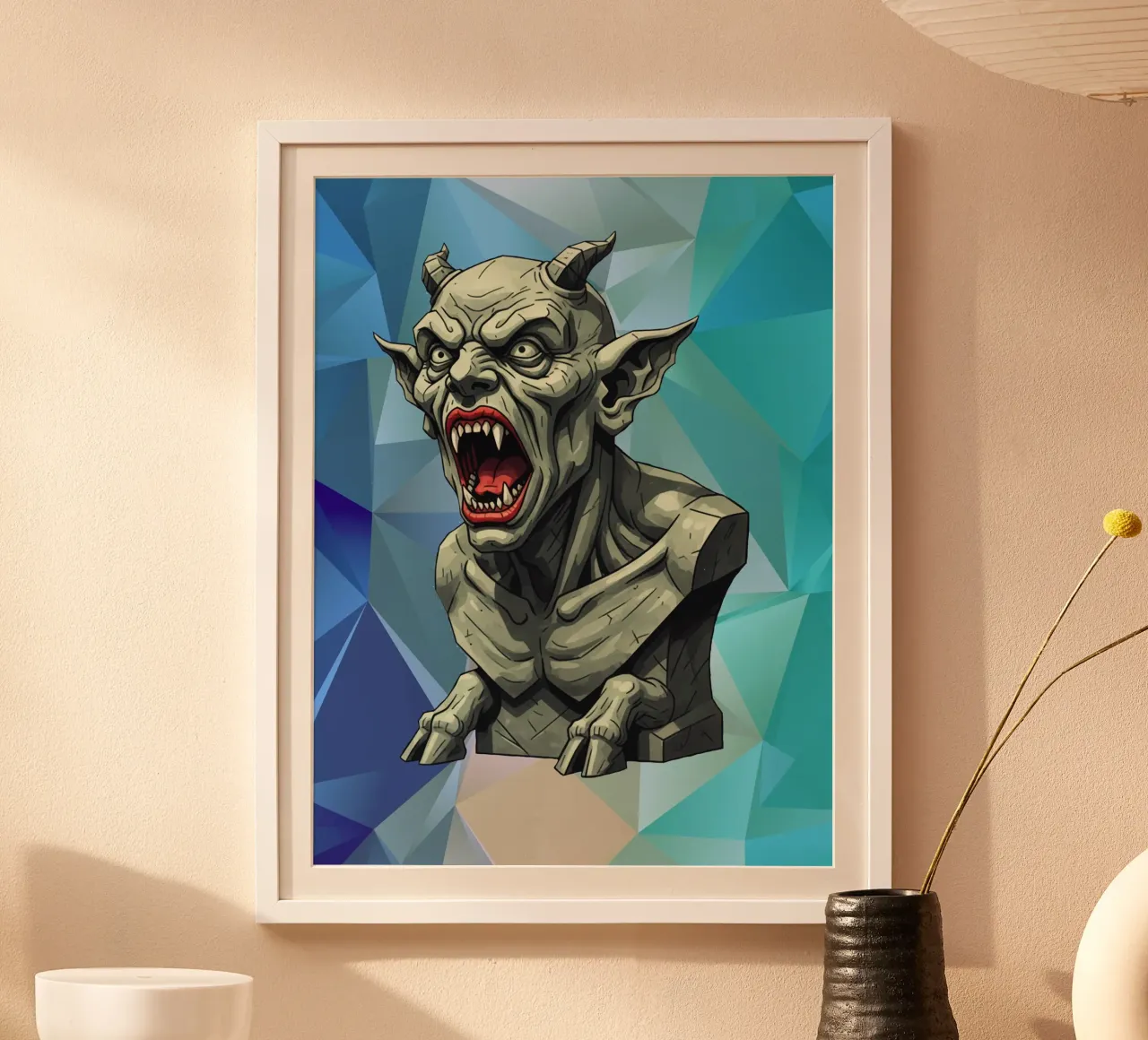 Duivelskop standbeeld Lowpoly poster van Low Profile