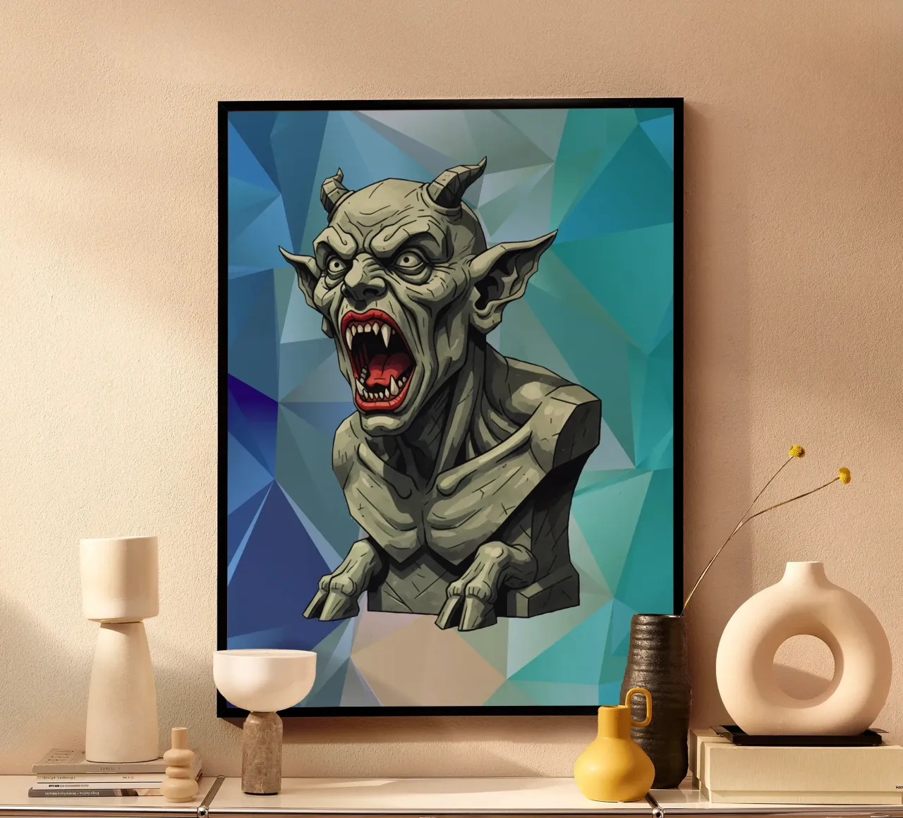 Duivelskop standbeeld Lowpoly poster van Low Profile