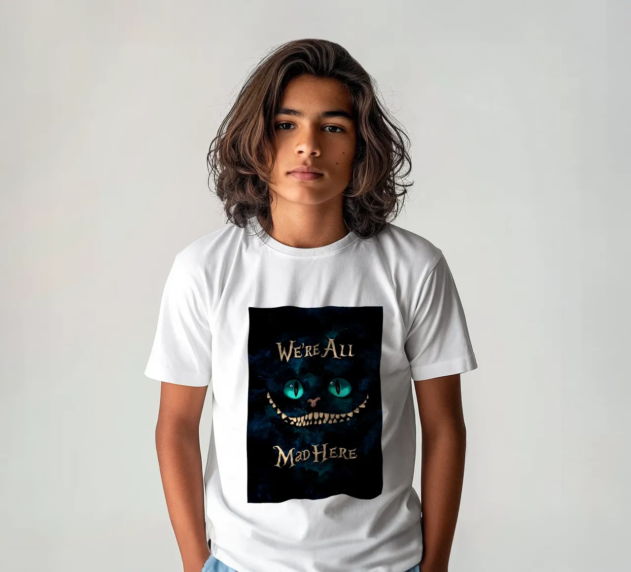 We're All Mad Here kids t-shirt by nabakumov