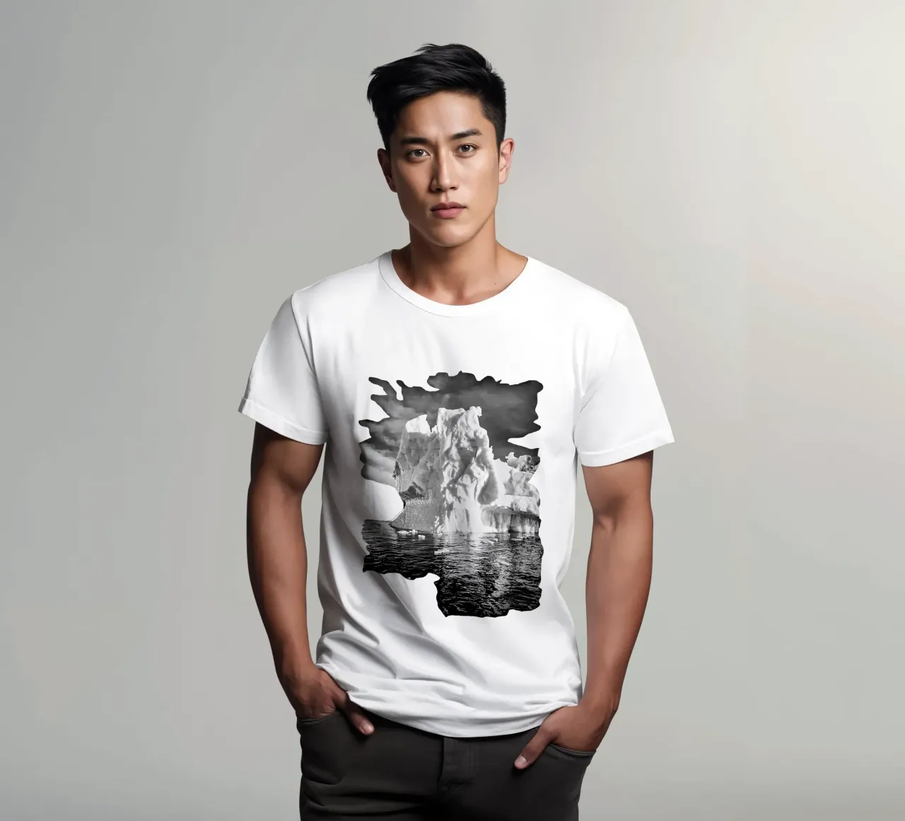Iceberg nell'Oceano Artico in Groenlandia in monocromia t-shirt da DiveDuke