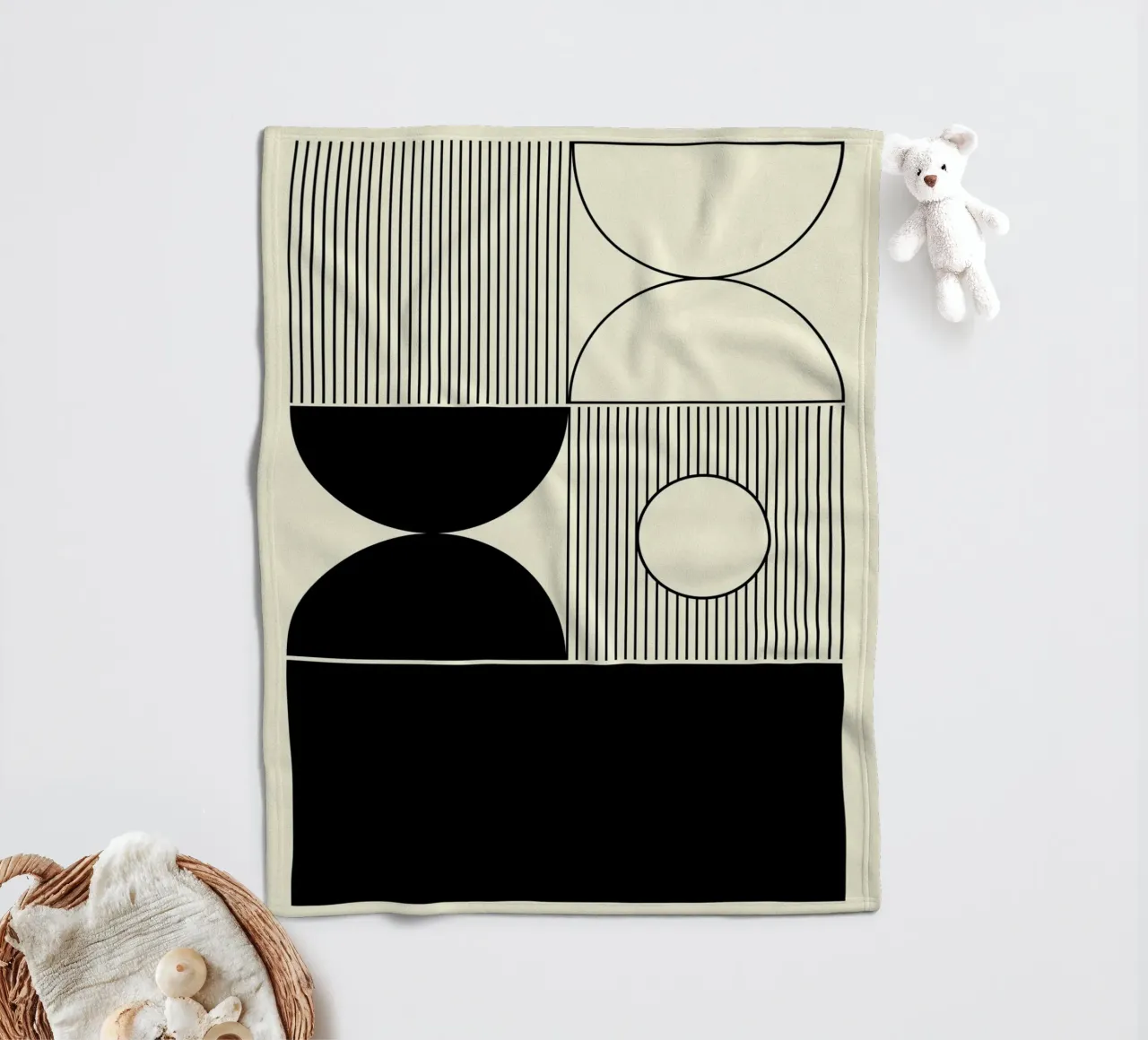 The Pause - Minimalist Geometric Abstract fleece blanket by KHouse Studio