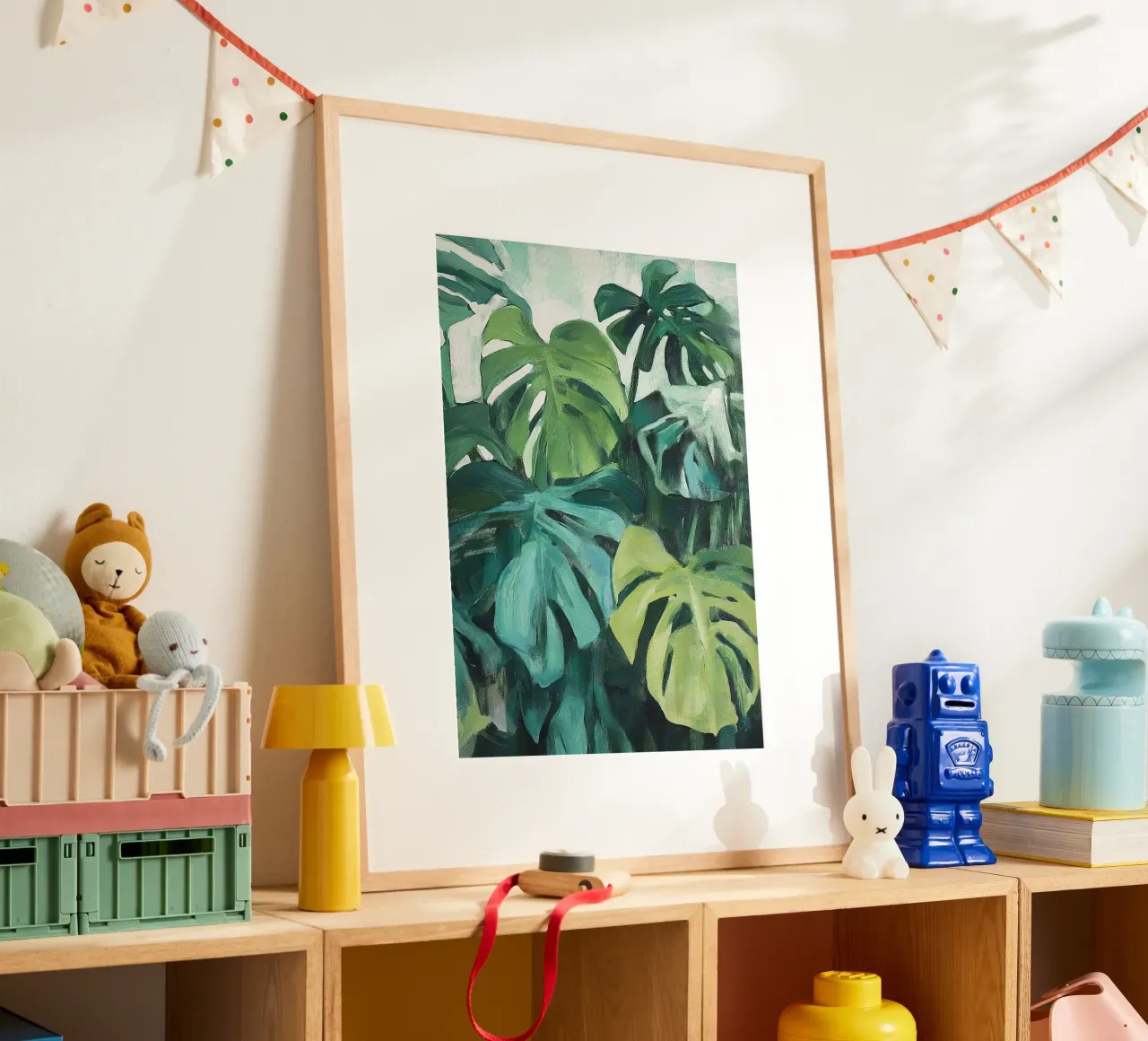 Botanisch Monstera Pflanze Grün Flora Ölgemälde Minimalismus Poster von Euphoria Theresa