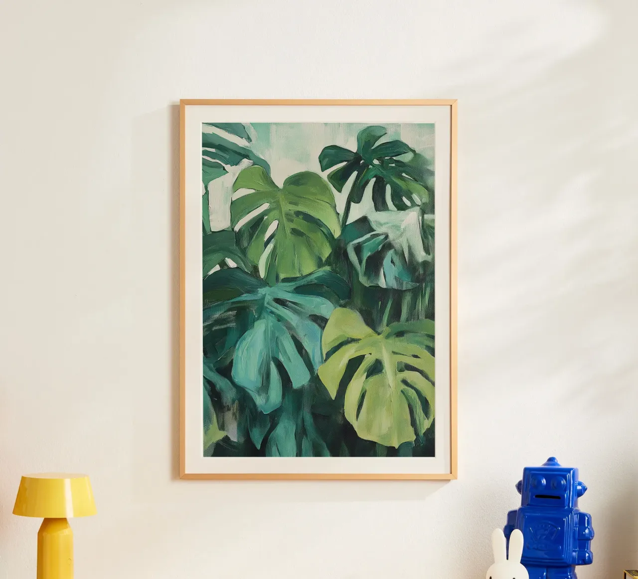 Botanisch Monstera Pflanze Grün Flora Ölgemälde Minimalismus Poster von Euphoria Theresa