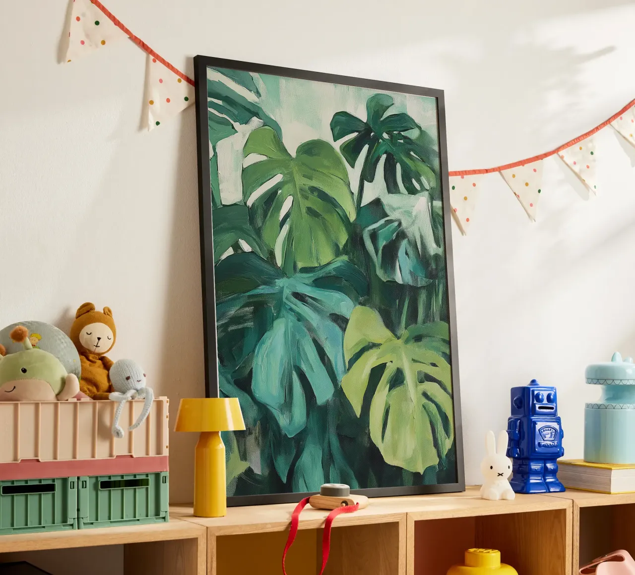 Botanisch Monstera Pflanze Grün Flora Ölgemälde Minimalismus Poster von Euphoria Theresa