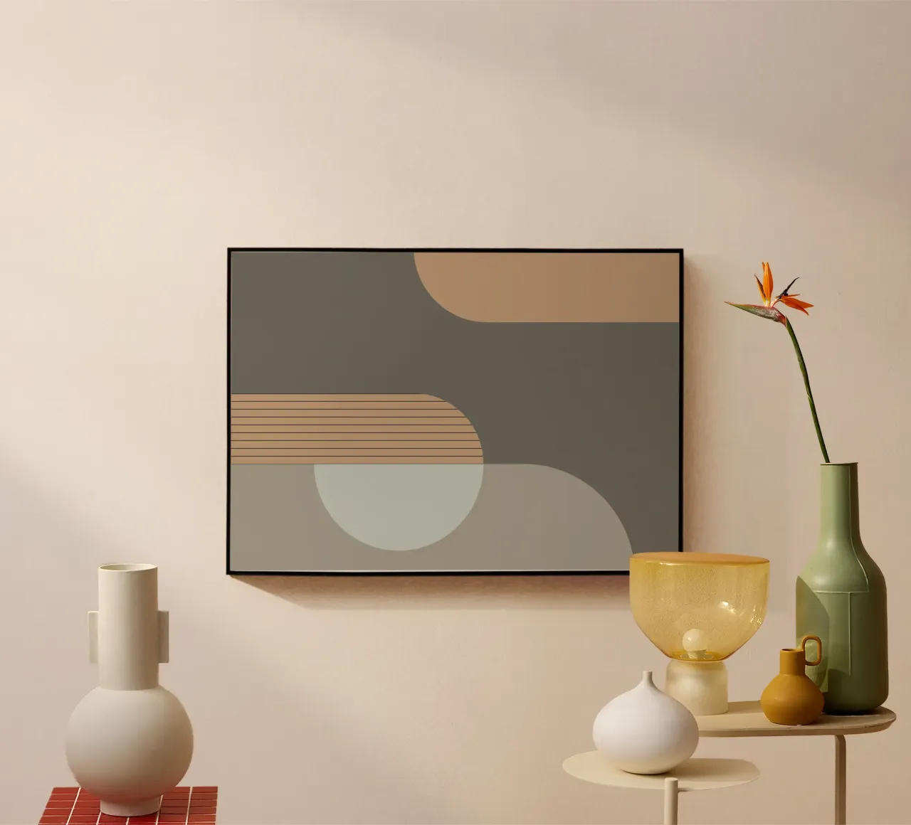 Linnen en steen - Abstracte compositie acryl van KHouse Studio