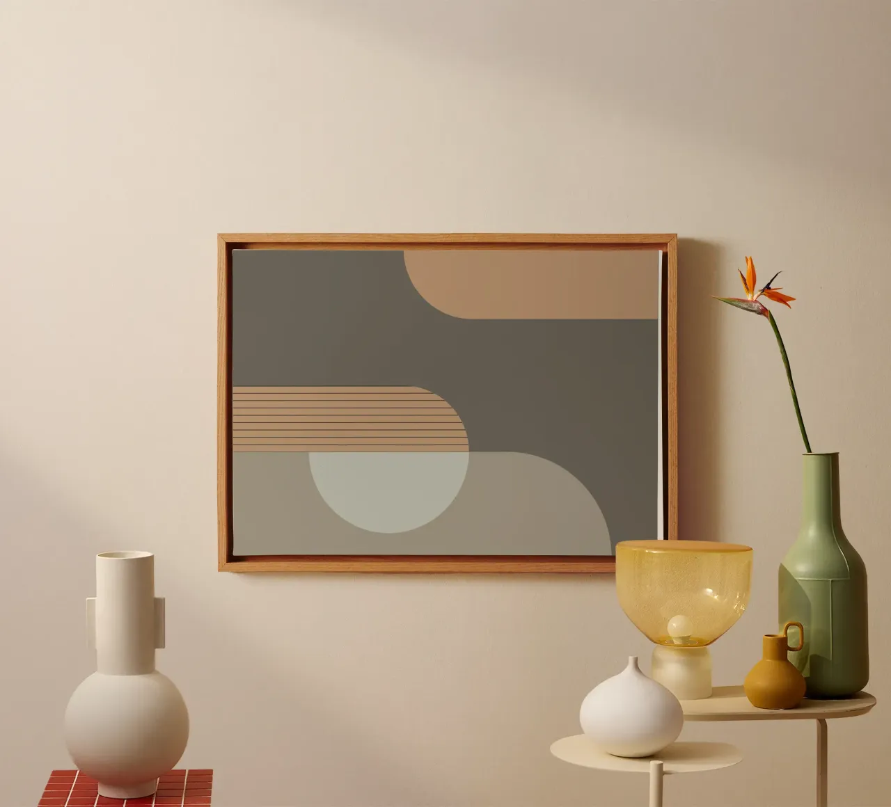 Linnen en steen - Abstracte compositie canvas van KHouse Studio