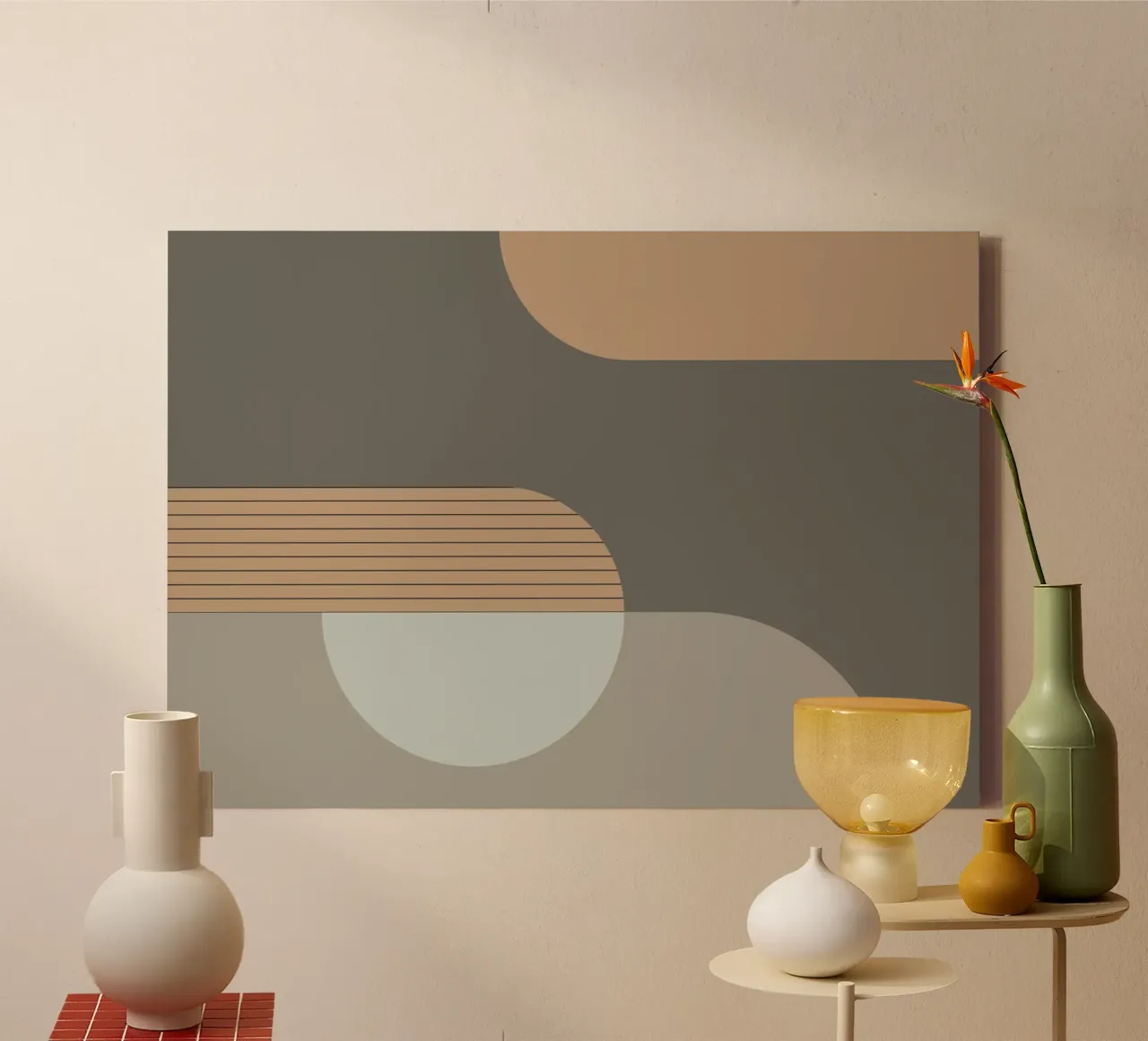Linnen en steen - Abstracte compositie canvas van KHouse Studio