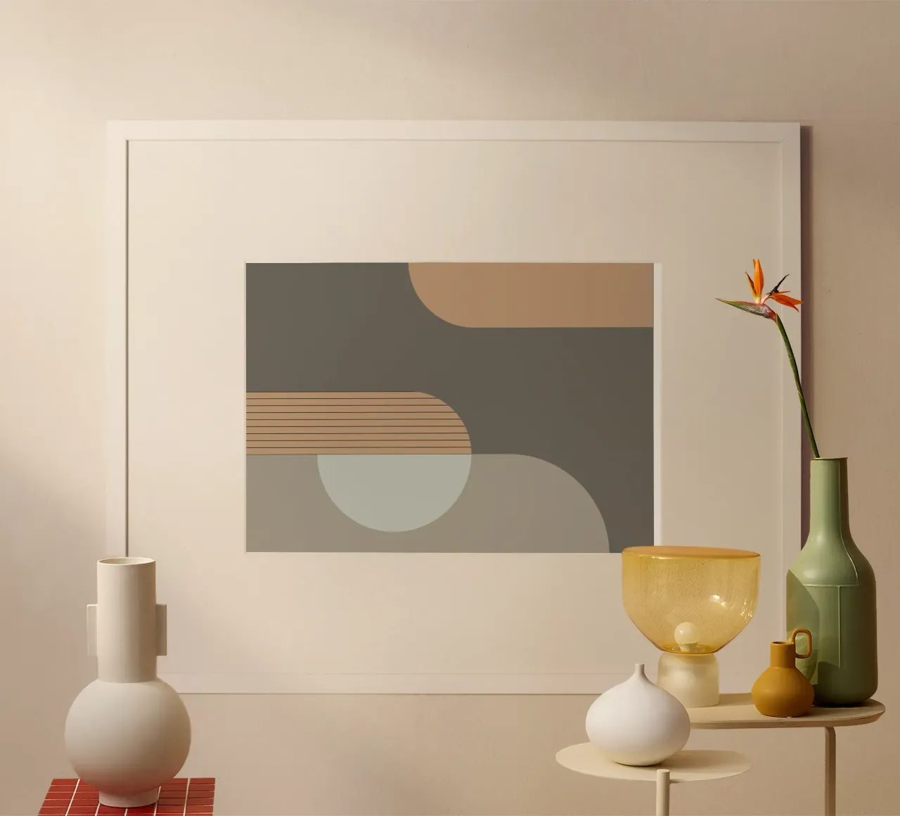 Linnen en steen - Abstracte compositie poster van KHouse Studio