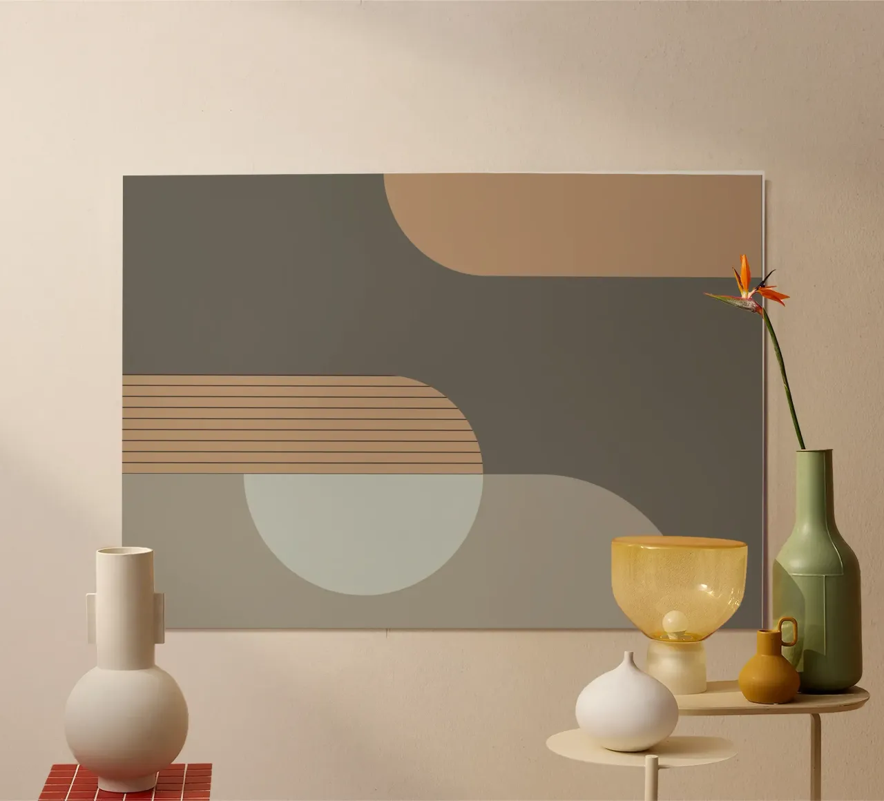 Linnen en steen - Abstracte compositie poster van KHouse Studio
