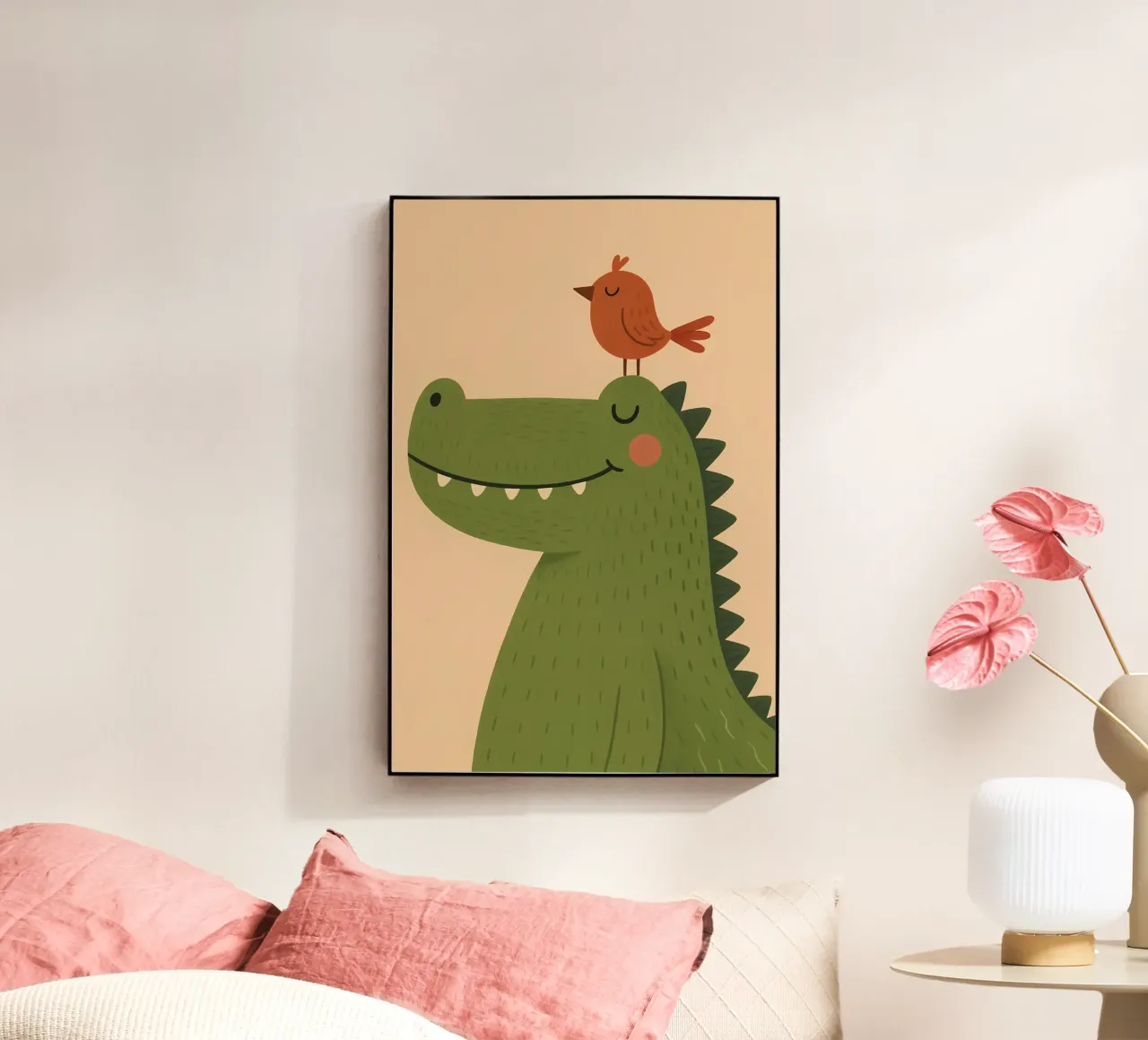 Niedliches Krokodil mit Vogel - Kindertiere Acryl-Glas von Tiny Tails & Stripes