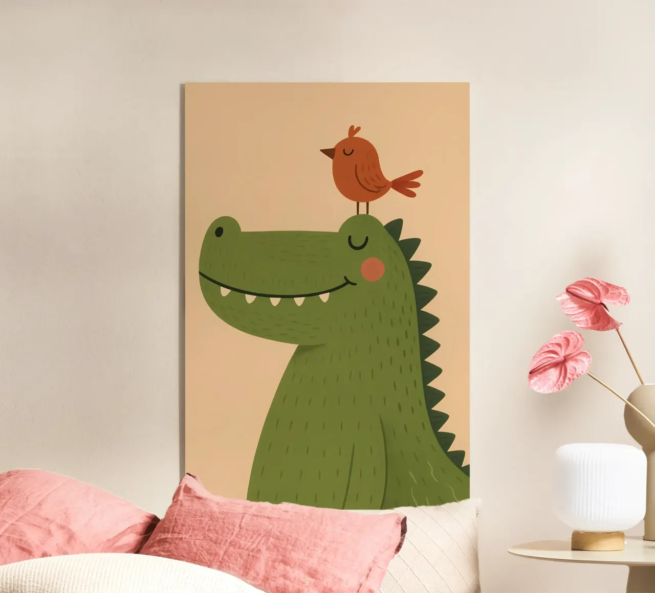 Niedliches Krokodil mit Vogel - Kindertiere Acryl-Glas von Tiny Tails & Stripes