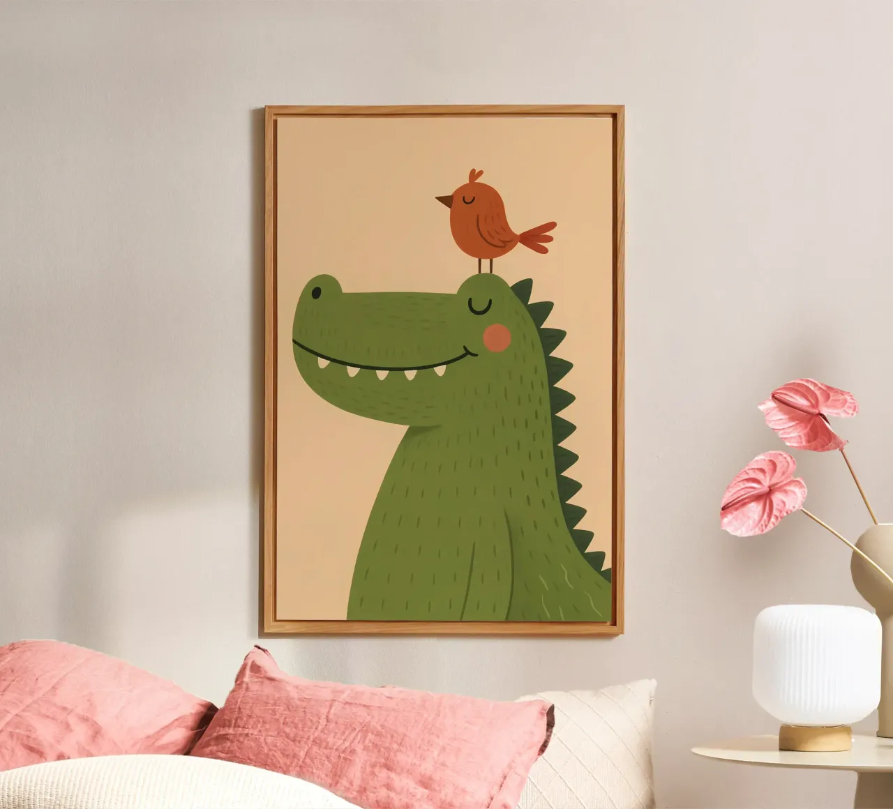 Cute Crocodile with Bird - Kids Animals Alu-Dibond von Tiny Tails & Stripes
