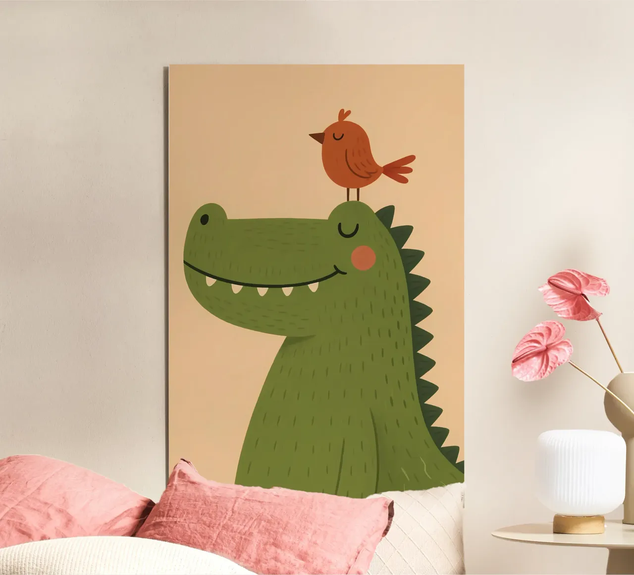 Cute Crocodile with Bird - Kids Animals Alu-Dibond von Tiny Tails & Stripes