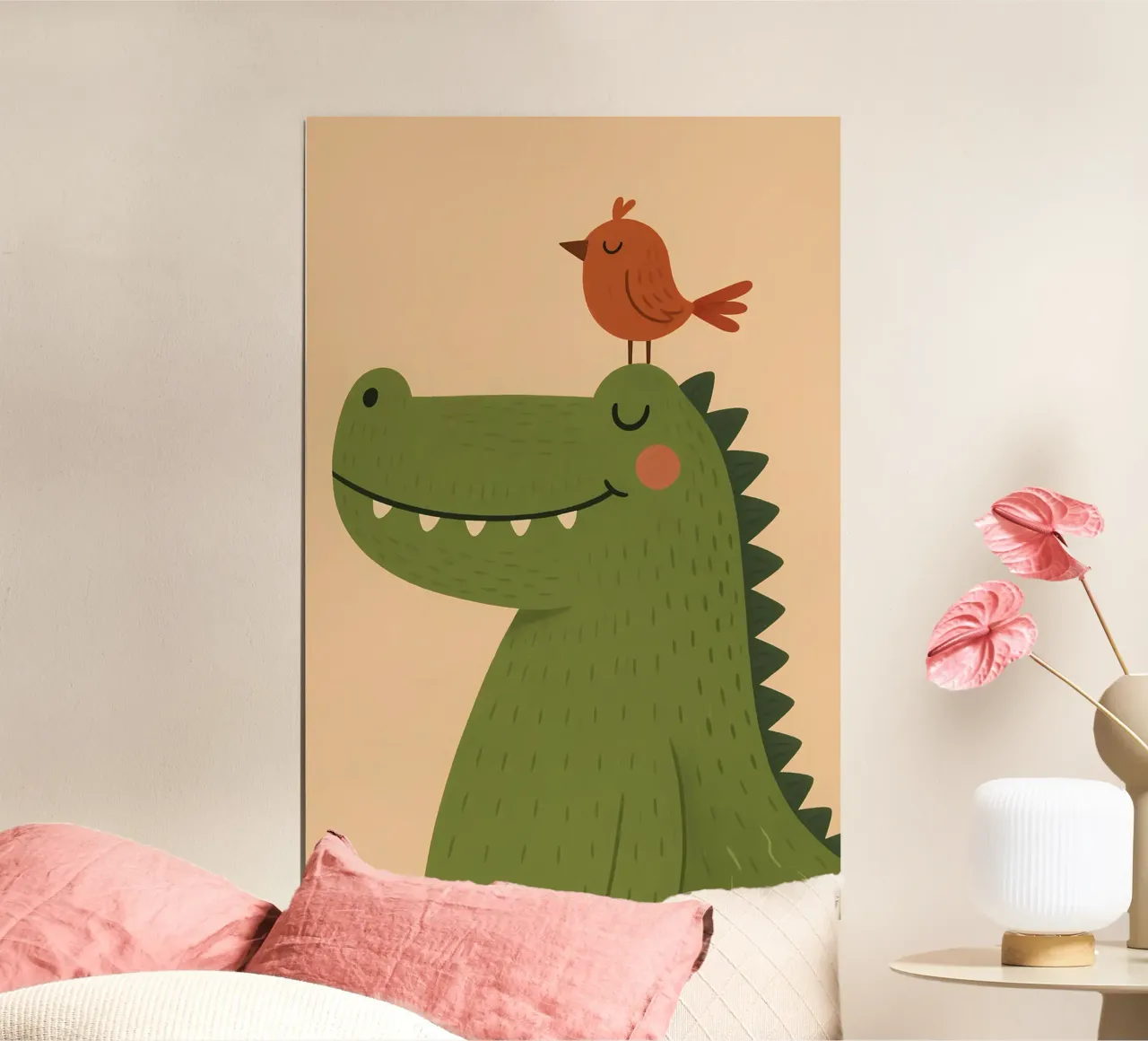 Niedliches Krokodil mit Vogel - Kindertiere Poster von Tiny Tails & Stripes