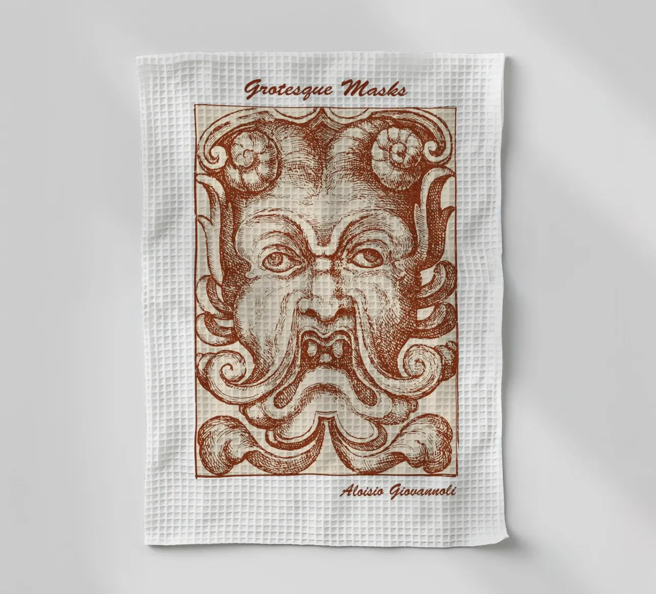 Grotesque Masks tea towel by Doa Project